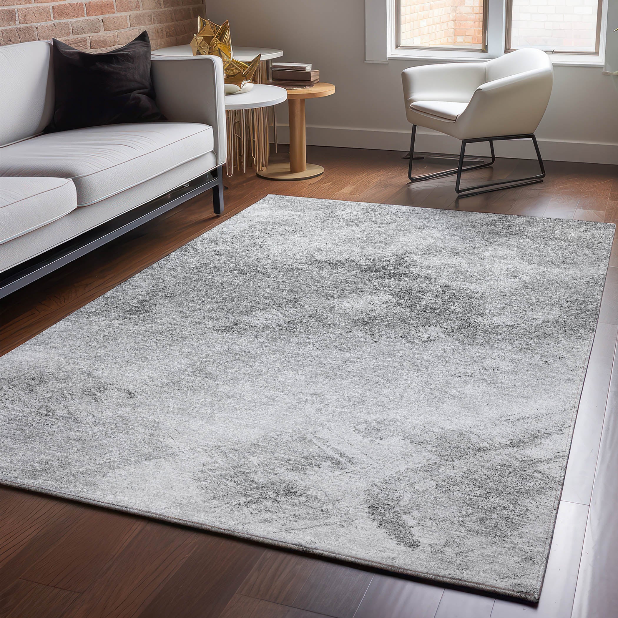 Kyoto Machine Washable Transitional Silver Gray Rug 2'6" x 3'10" #shape_Rectangle