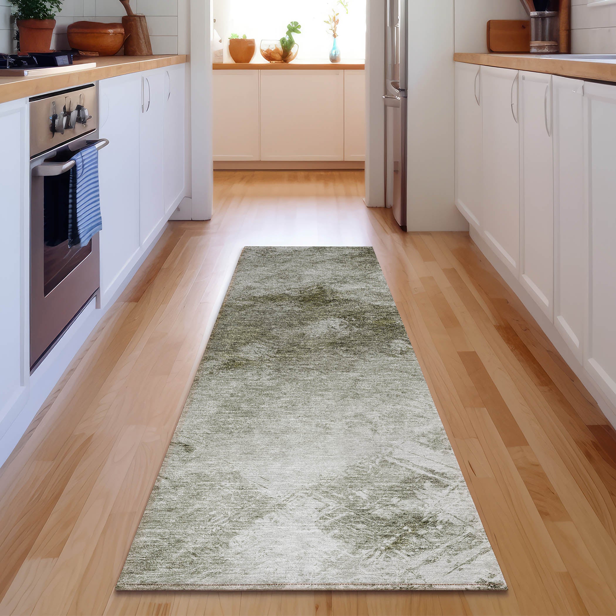 Kyoto Machine Washable Transitional Taupe Brown Rug 2'3" x 7'6" #shape_Runner