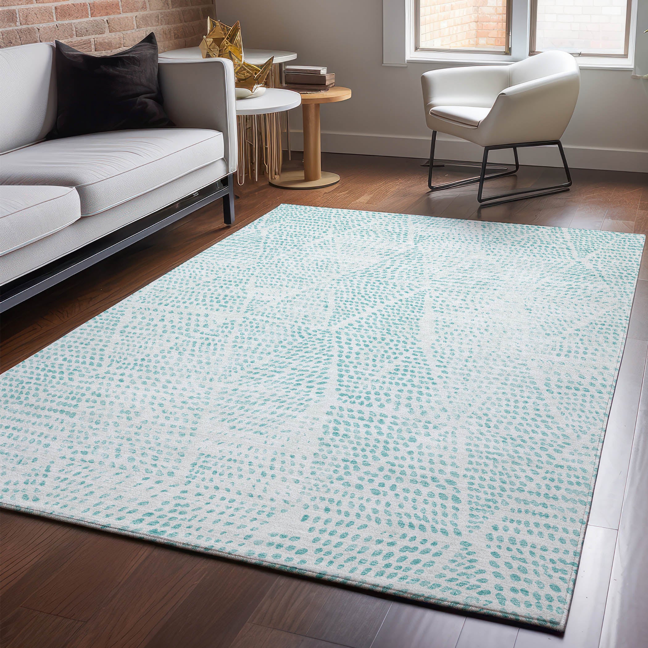 Bern Machine Washable Transitional Aqua Teal Rug 2'6" x 3'10" #shape_Rectangle