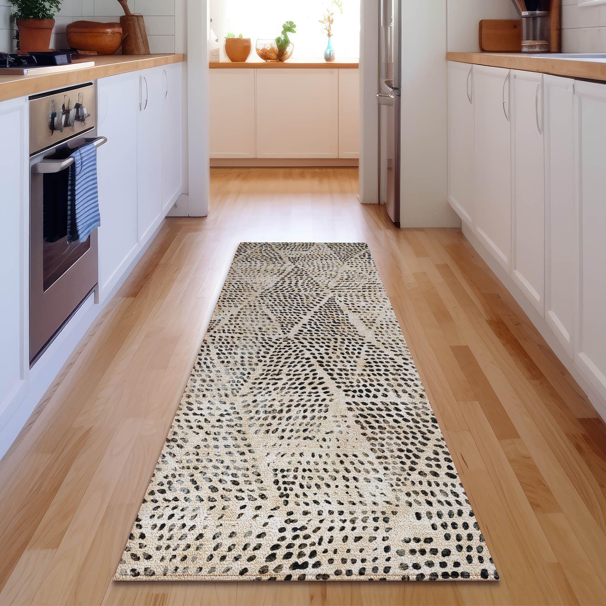 Bern Machine Washable Transitional Beige Brown Rug 2'3" x 7'6" #shape_Runner