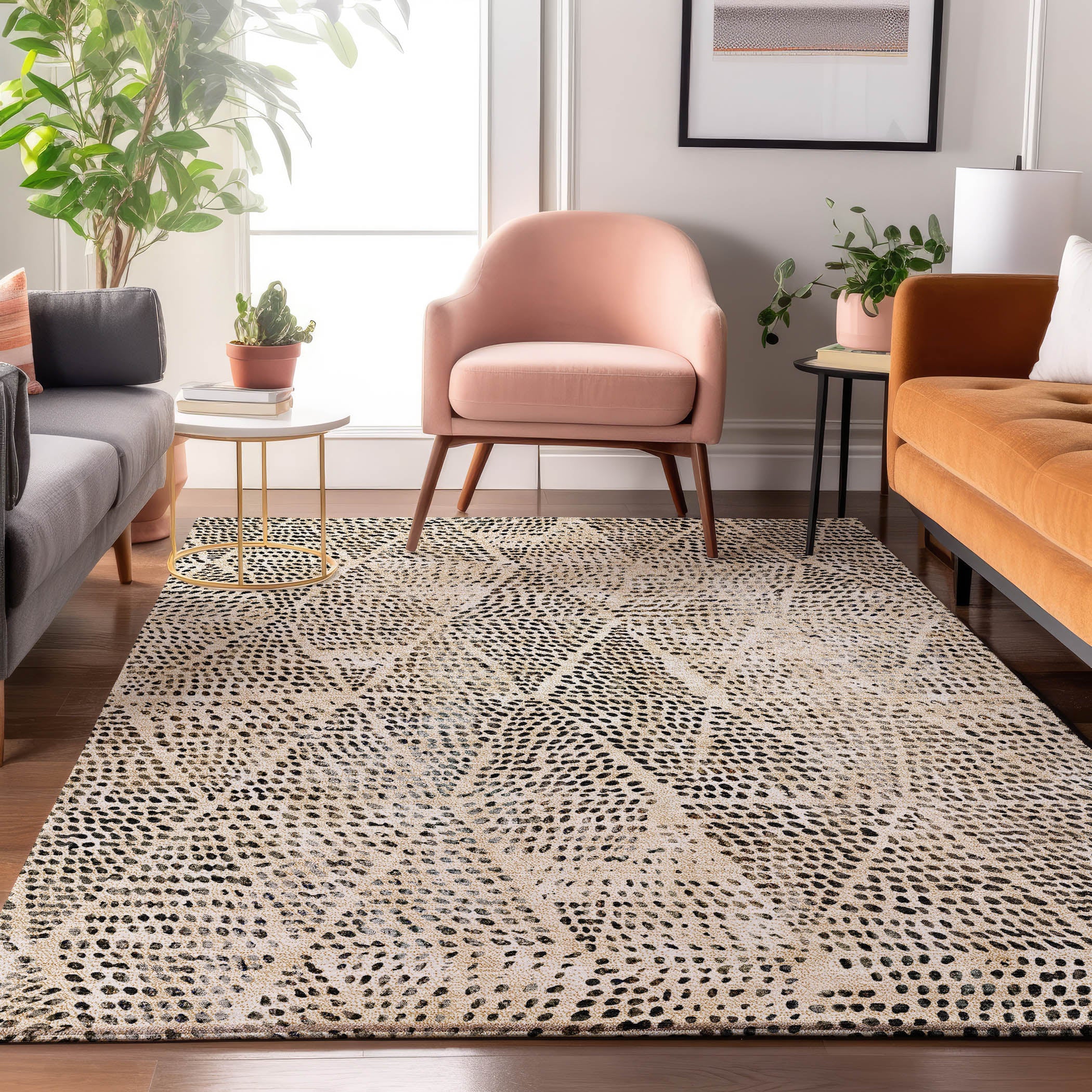 Bern Machine Washable Transitional Beige Brown Rug 2'6" x 3'10" #shape_Rectangle