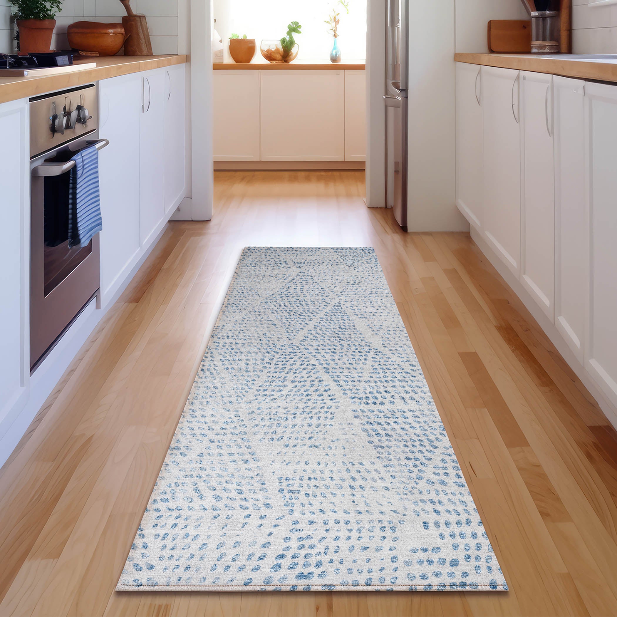 Bern Machine Washable Transitional Denim Blue Rug 2'3" x 7'6" #shape_Runner