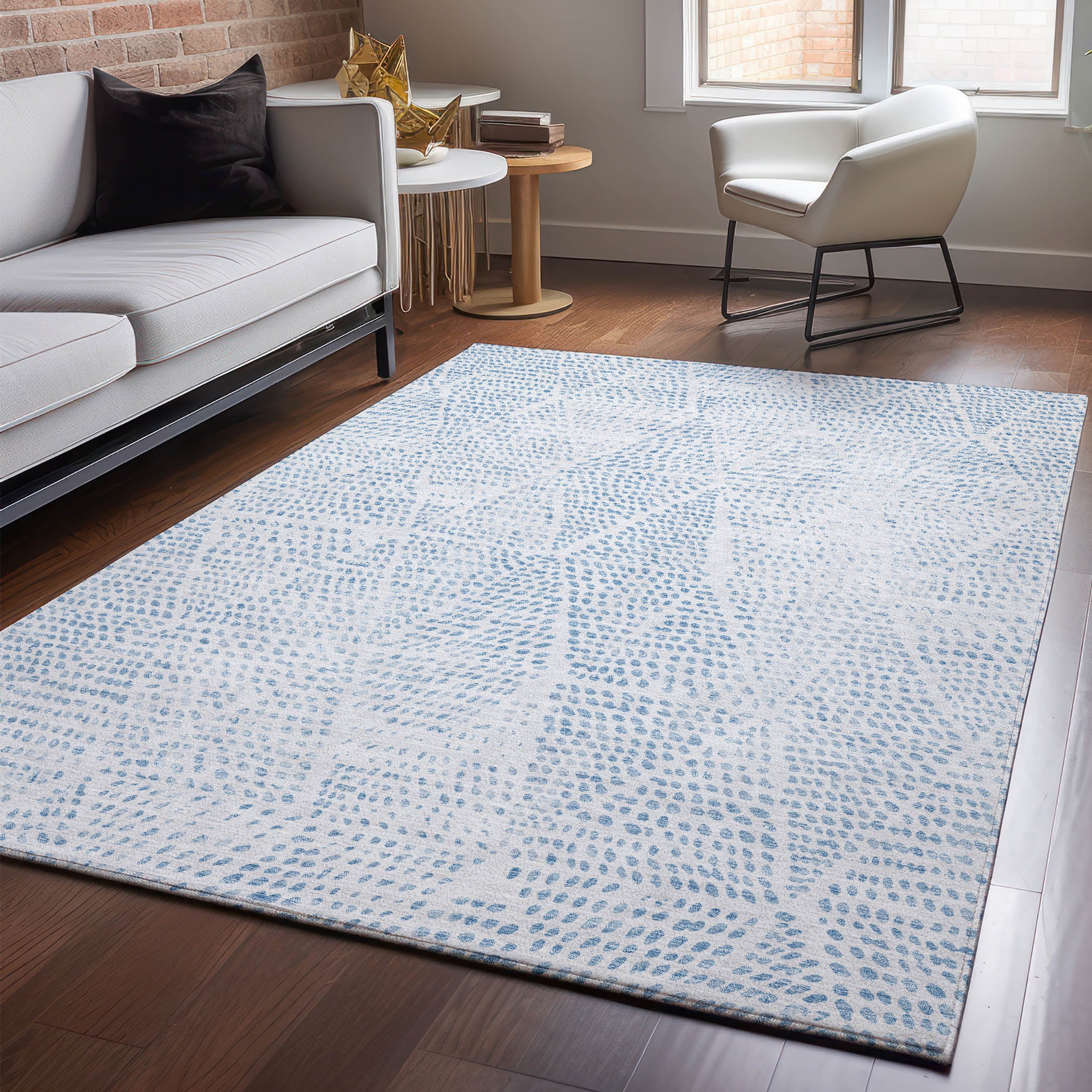Bern Machine Washable Transitional Denim Blue Rug 2'6" x 3'10" #shape_Rectangle