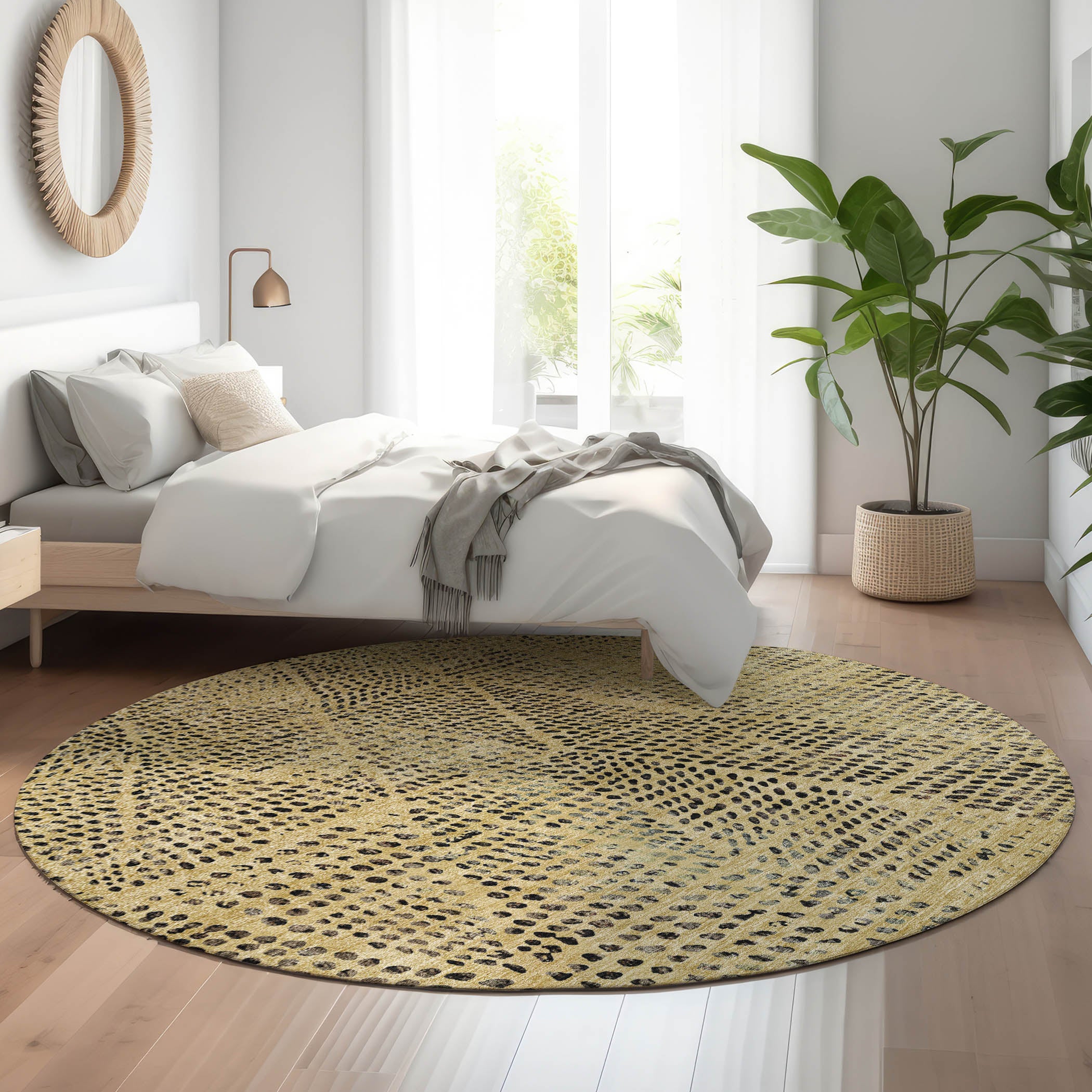 Bern Machine Washable Transitional Gold Rug 8' x 8' #shape_Round