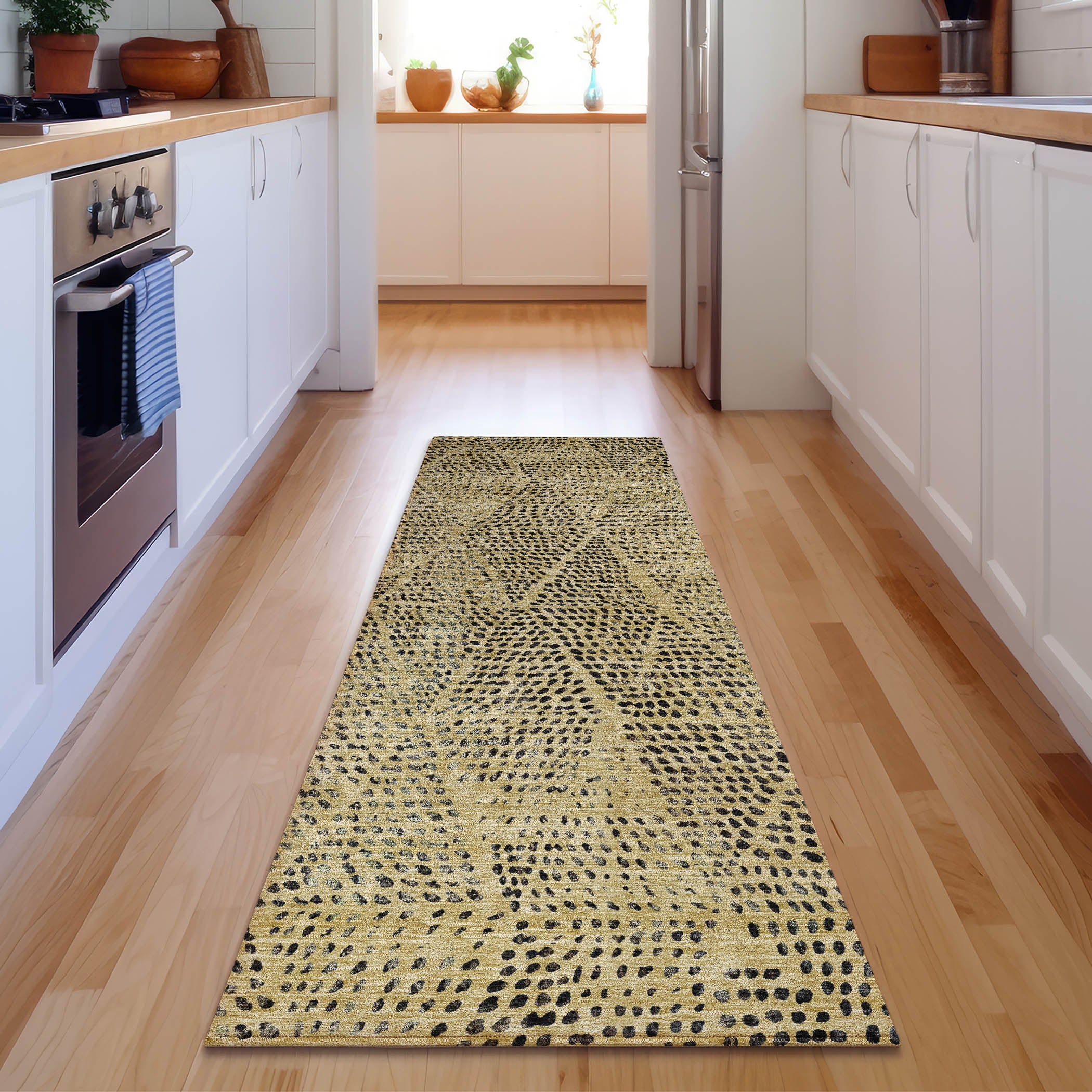 Bern Machine Washable Transitional Gold Rug 2'3" x 7'6" #shape_Runner