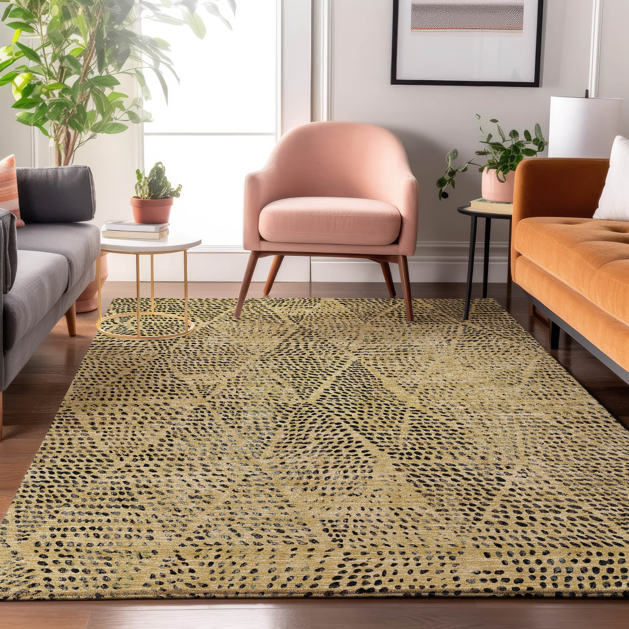 Bern Machine Washable Transitional Gold Rug 2'6" x 3'10" #shape_Rectangle