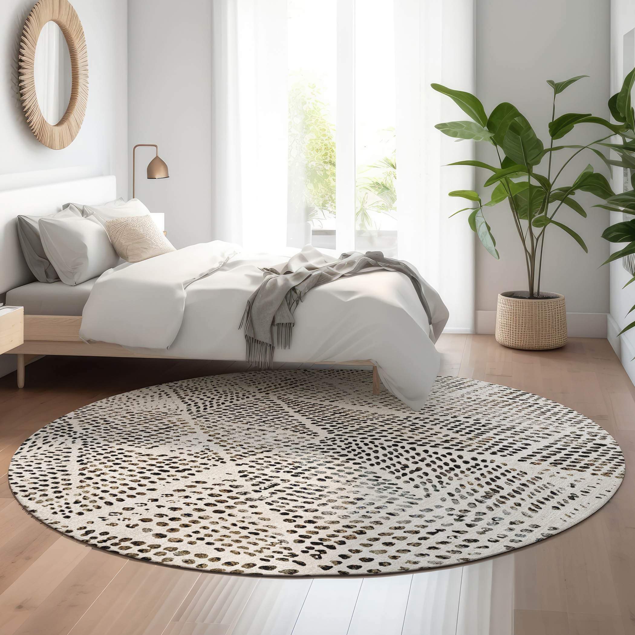 Bern Machine Washable Transitional Ivory Rug 8' x 8' #shape_Round