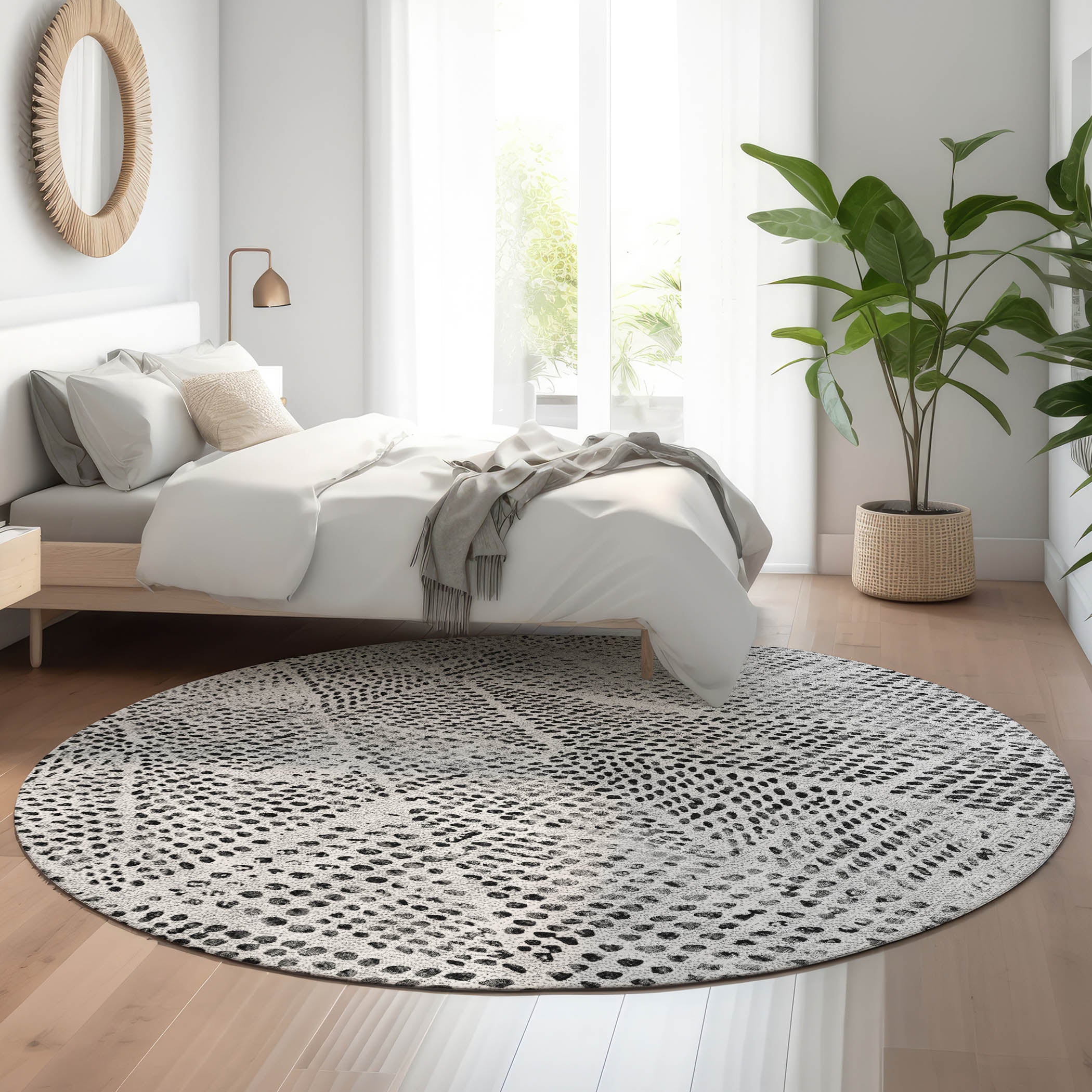 Bern Machine Washable Transitional Pewter Gray Rug 8' x 8' #shape_Round