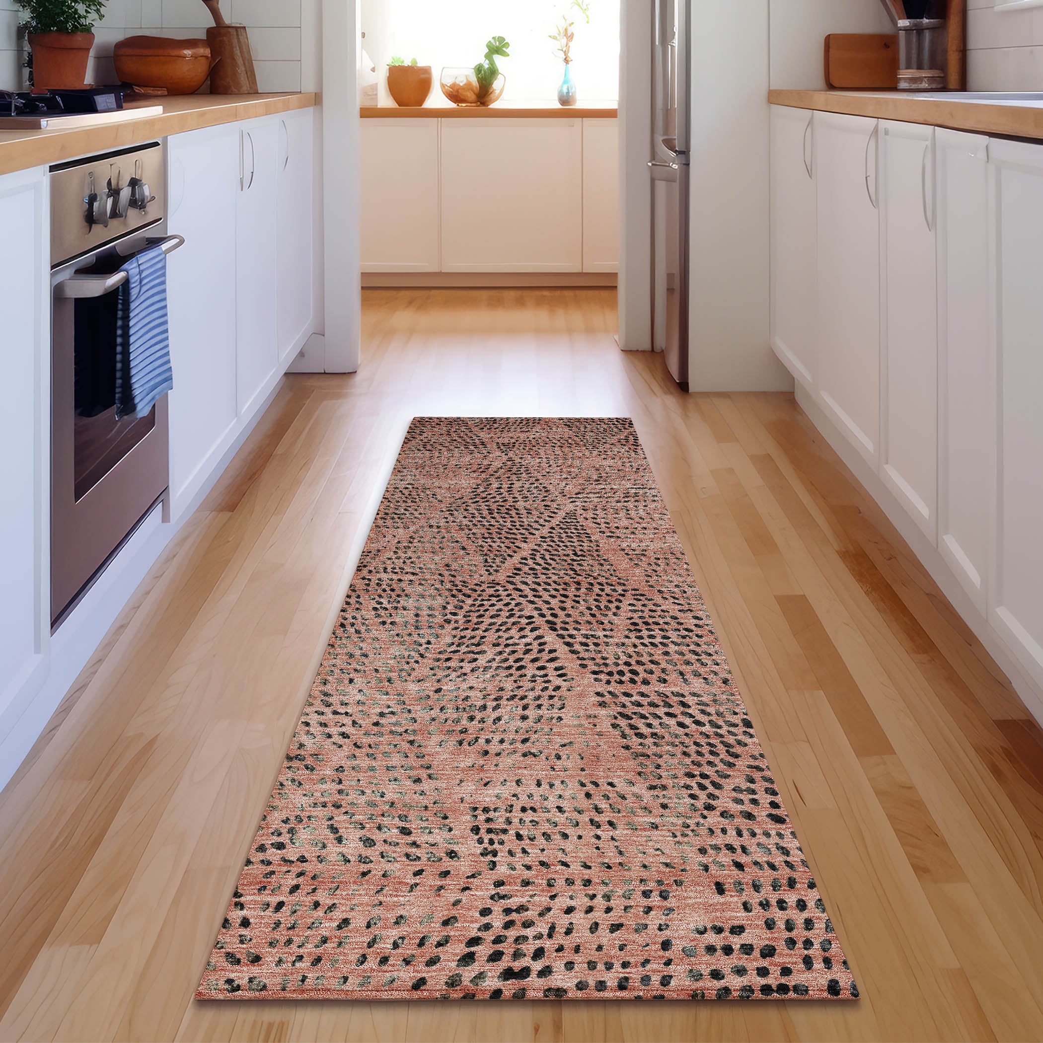 Bern Machine Washable Transitional Salmon Orange Rug 2'3" x 7'6" #shape_Runner