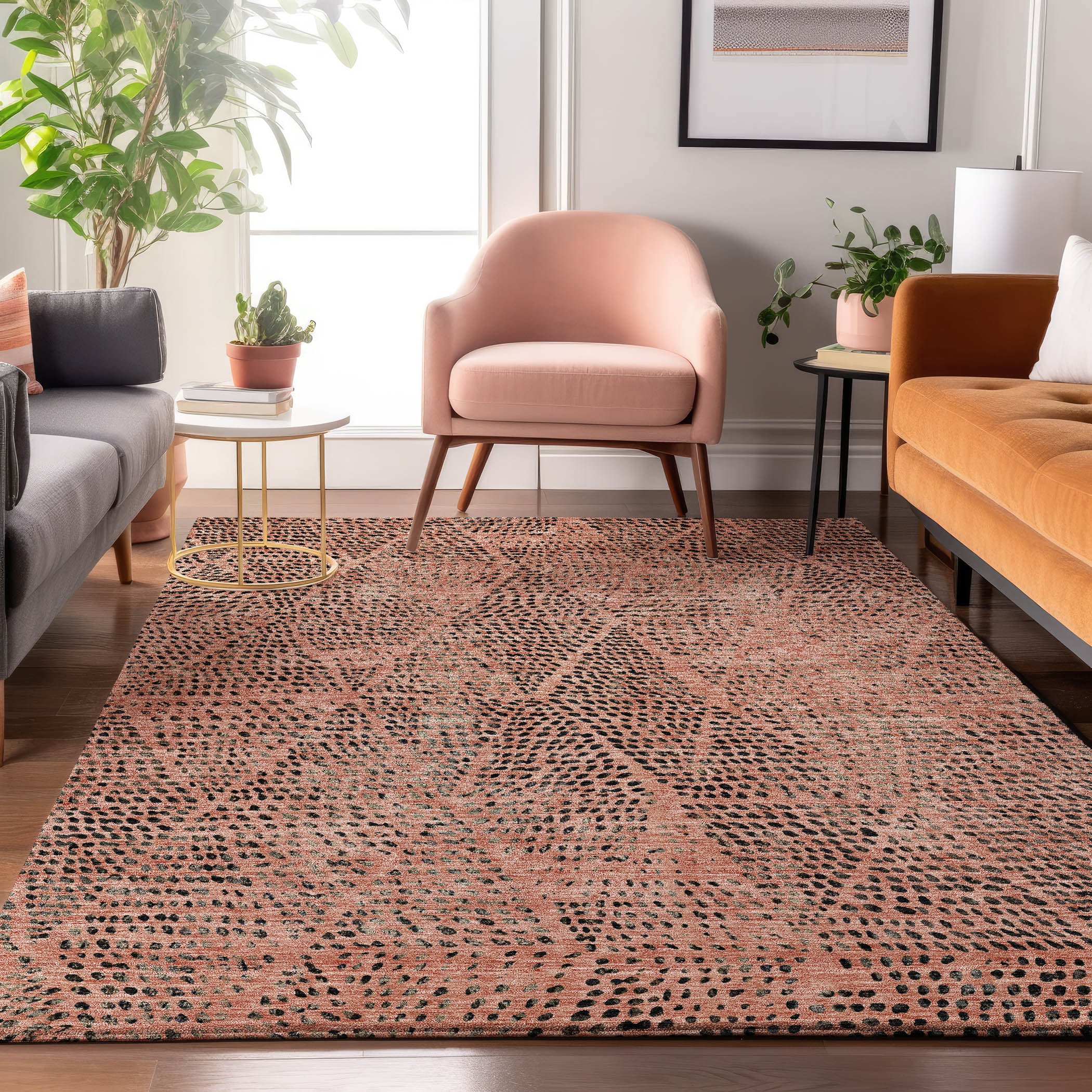 Bern Machine Washable Transitional Salmon Orange Rug 2'6" x 3'10" #shape_Rectangle