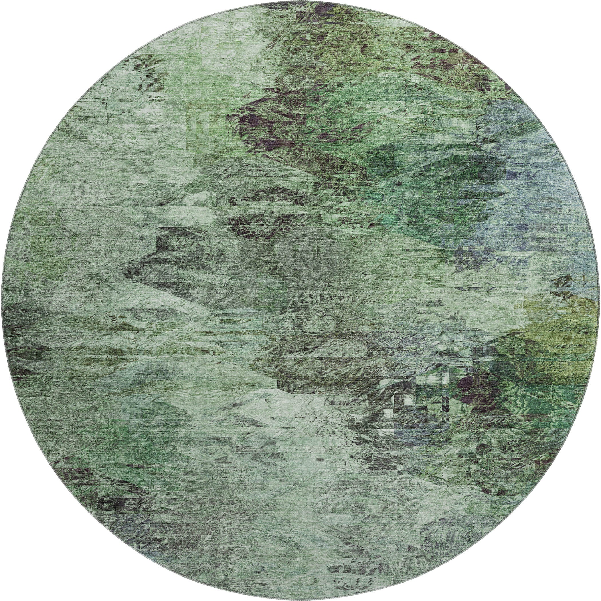 Mdina Machine Washable Transitional Green Rug 8' x 8' #shape_Round