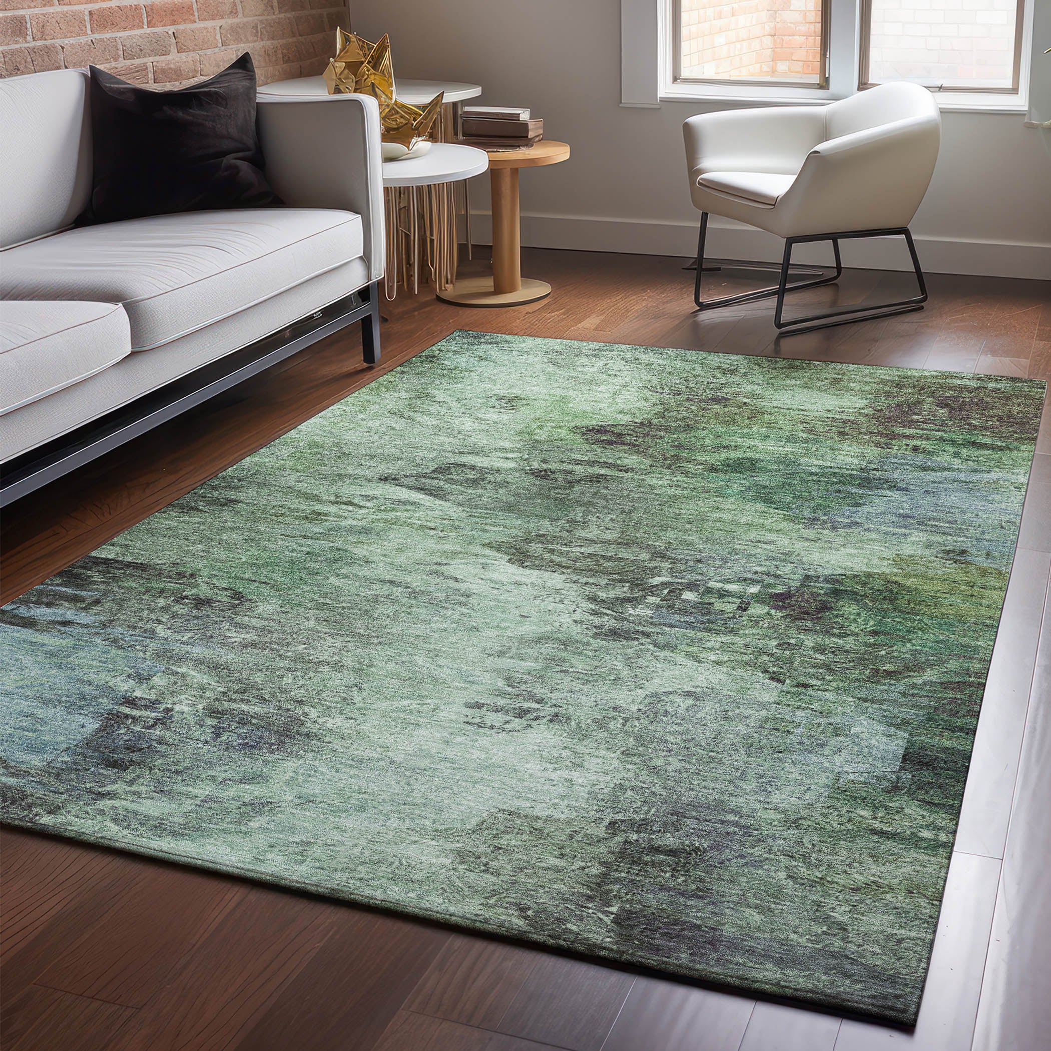 Mdina Machine Washable Transitional Green Rug 2'6" x 3'10" #shape_Rectangle