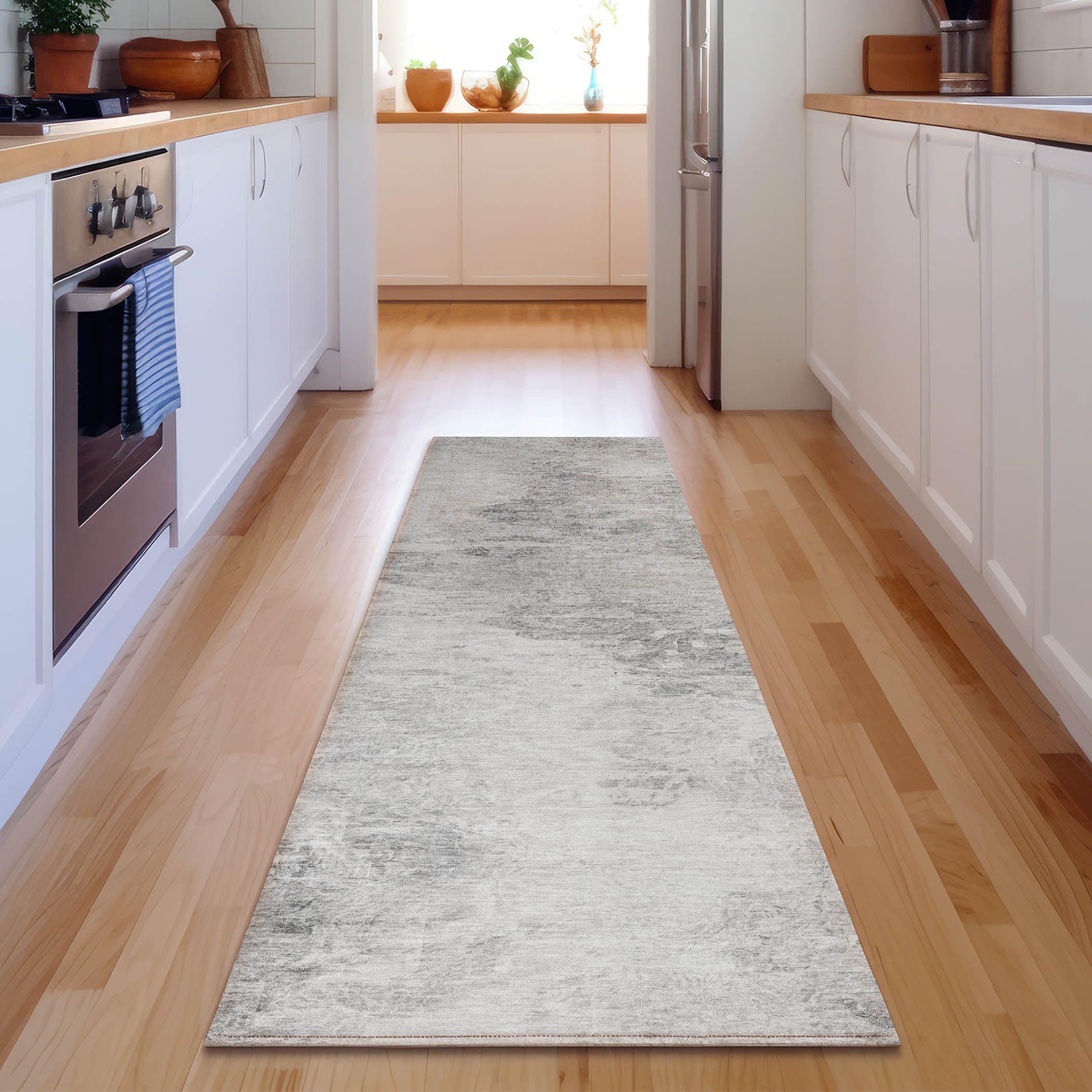 Mdina Machine Washable Transitional Silver Gray Rug 2'3" x 7'6" #shape_Runner