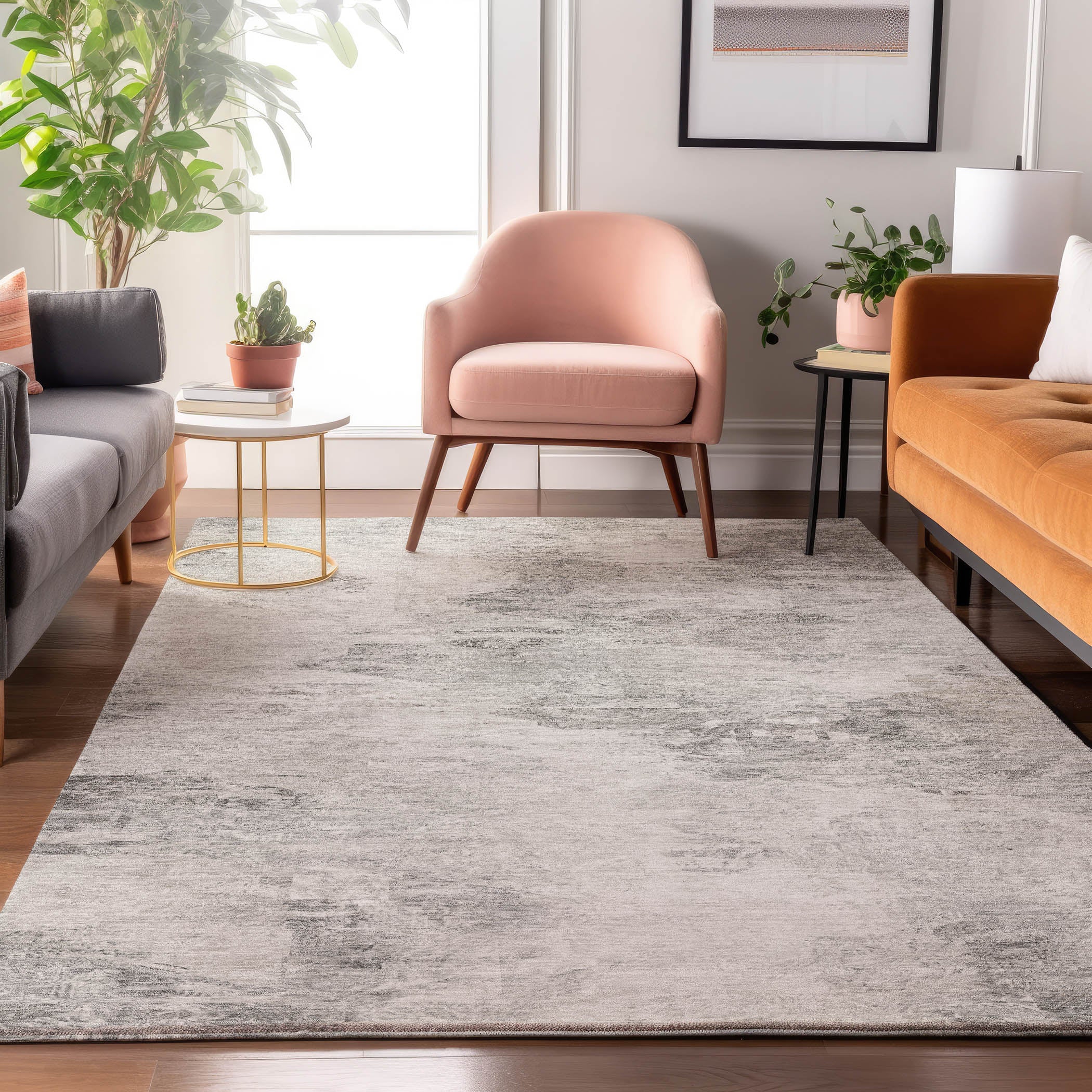 Mdina Machine Washable Transitional Silver Gray Rug 2'6" x 3'10" #shape_Rectangle