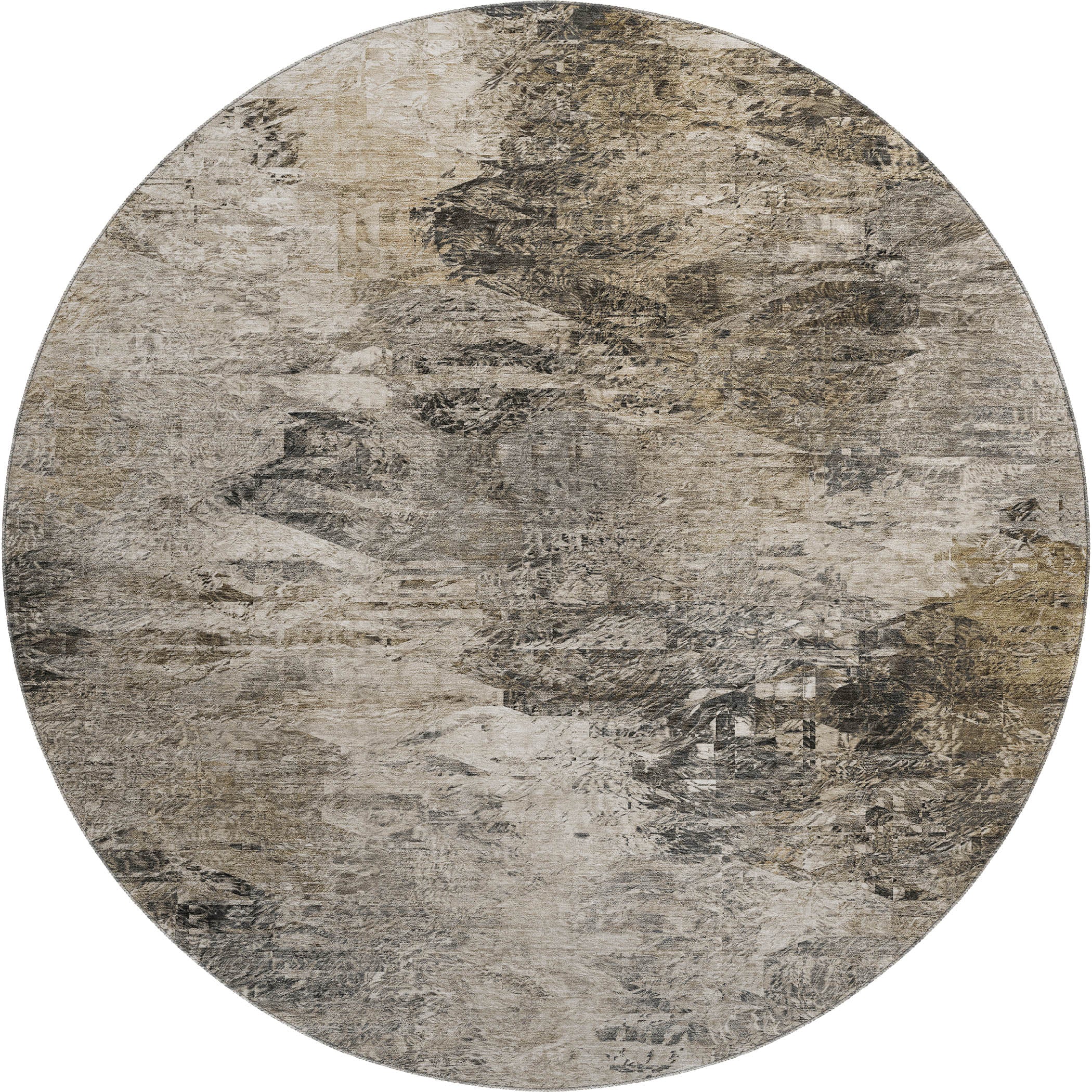 Mdina Machine Washable Transitional Taupe Brown Rug 8' x 8' #shape_Round
