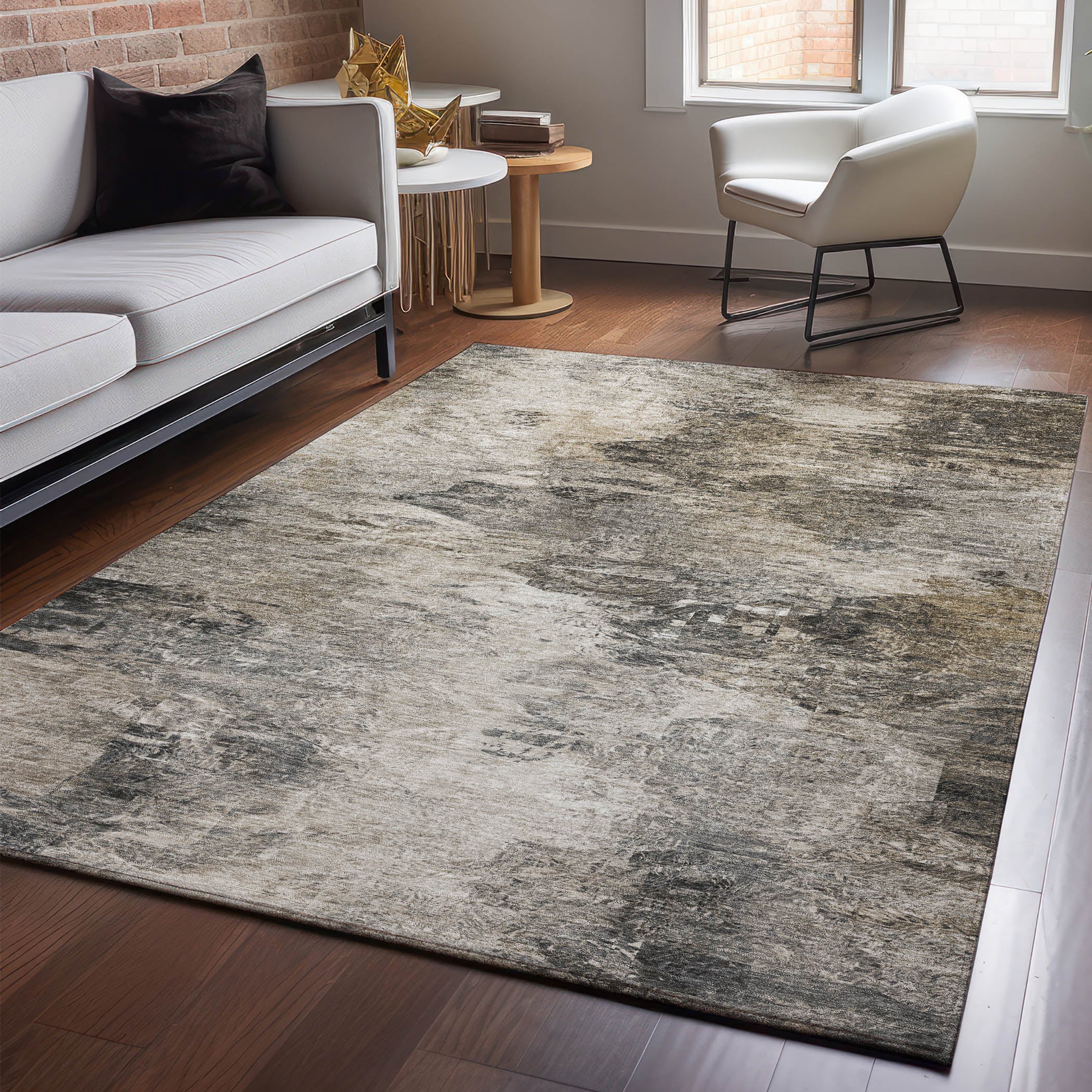 Mdina Machine Washable Transitional Taupe Brown Rug 2'6" x 3'10" #shape_Rectangle