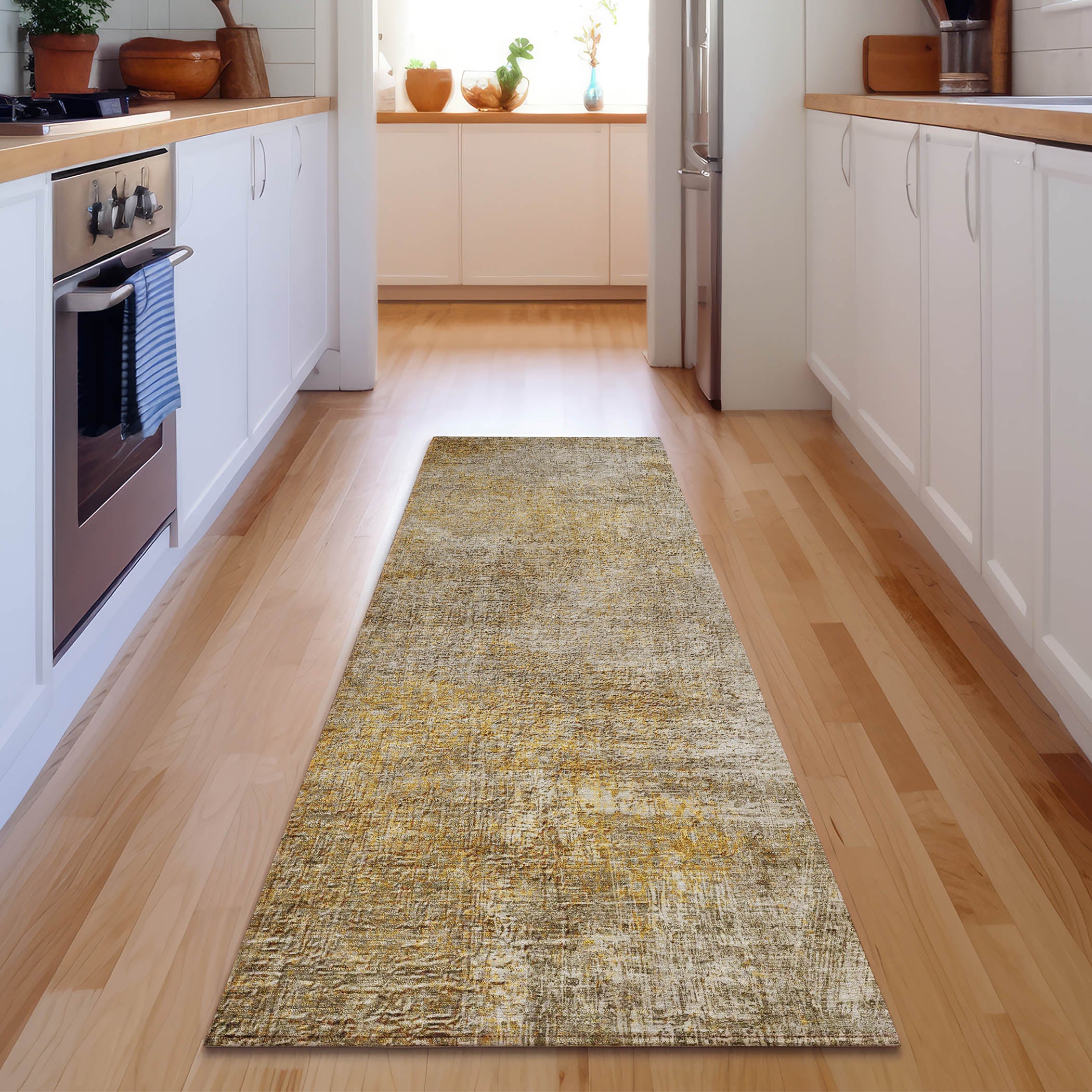 Budapest Machine Washable Transitional Beige Brown Rug 2'3" x 7'6" #shape_Runner