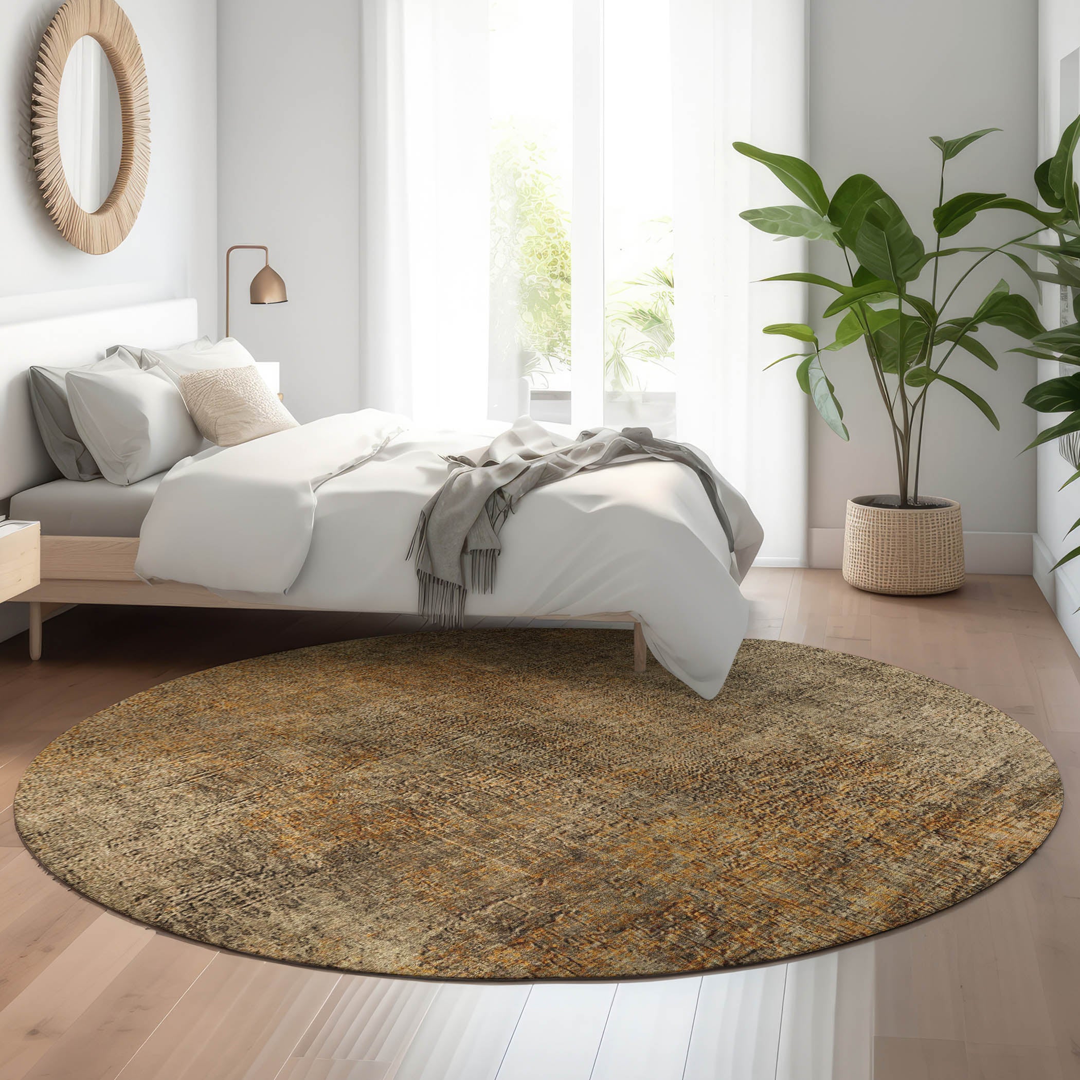 Budapest Machine Washable Transitional Brown Rug 8' x 8' #shape_Round