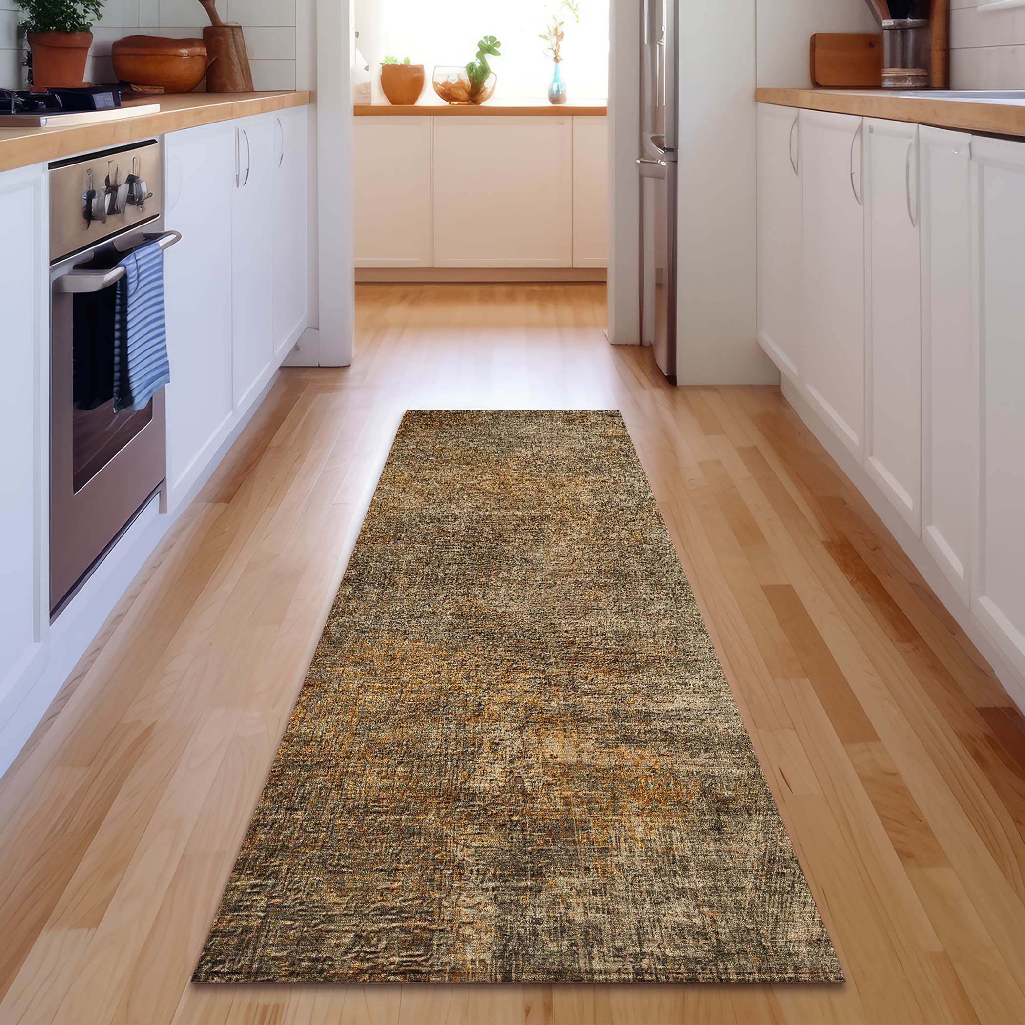 Budapest Machine Washable Transitional Brown Rug 2'3" x 7'6" #shape_Runner