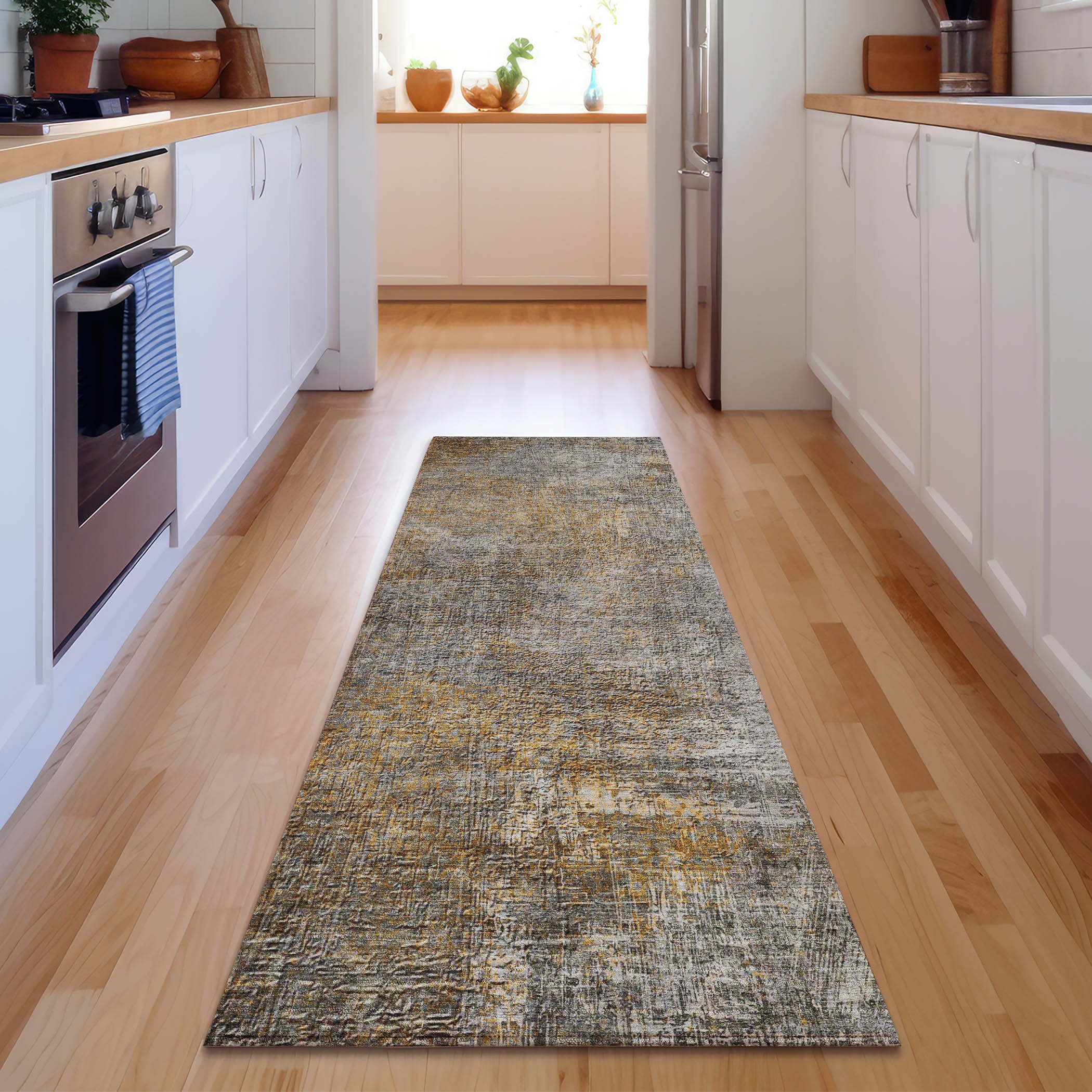 Budapest Machine Washable Transitional Gray Rug 2'3" x 7'6" #shape_Runner