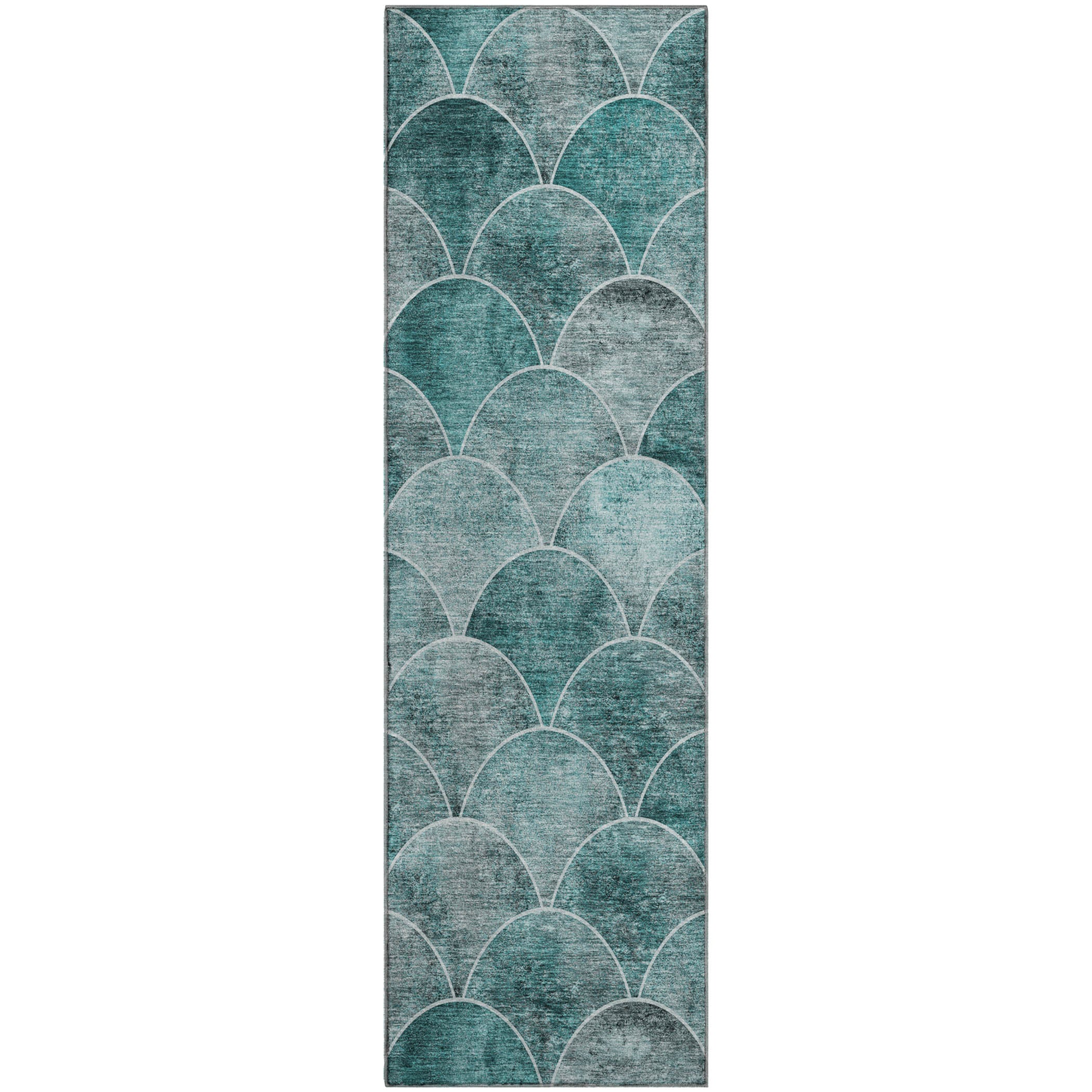 Seoul Machine Washable Transitional Teal Rug 2'3" x 7'6" #shape_Runner