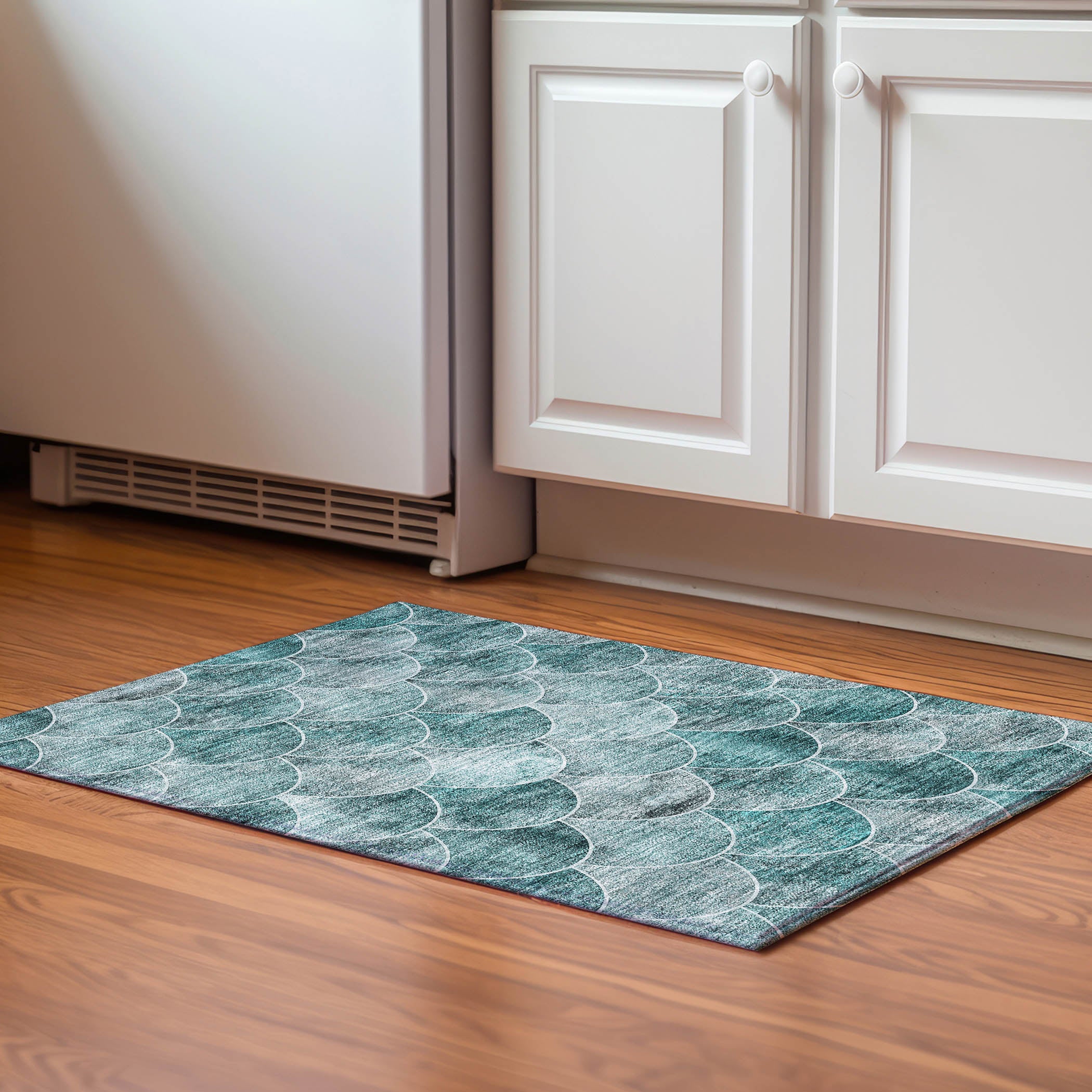 Seoul Machine Washable Transitional Teal Rug 1'8" x 2'6" #shape_Rectangle
