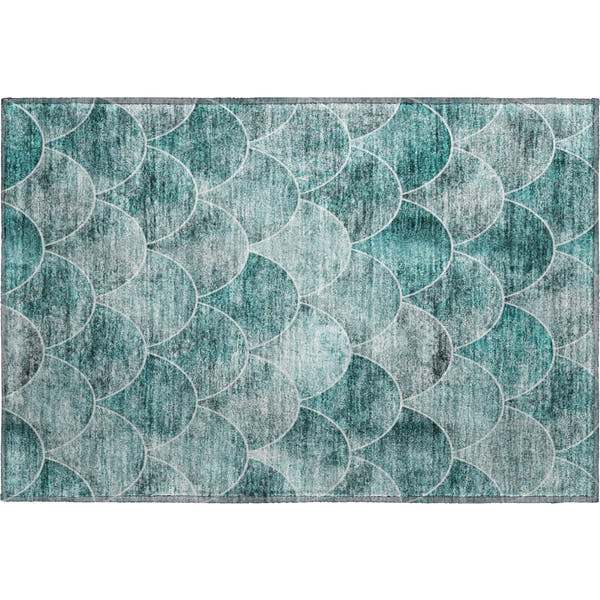 Seoul Machine Washable Transitional Teal Rug 1'8" x 2'6"