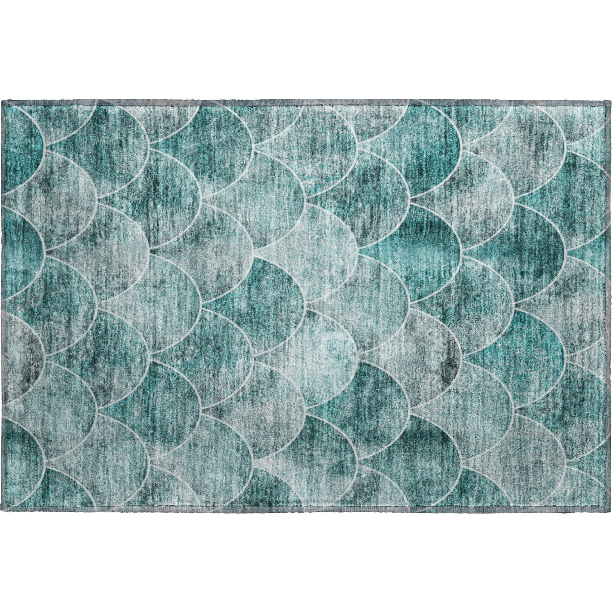 Seoul Machine Washable Transitional Teal Rug 1'8" x 2'6" #shape_Rectangle