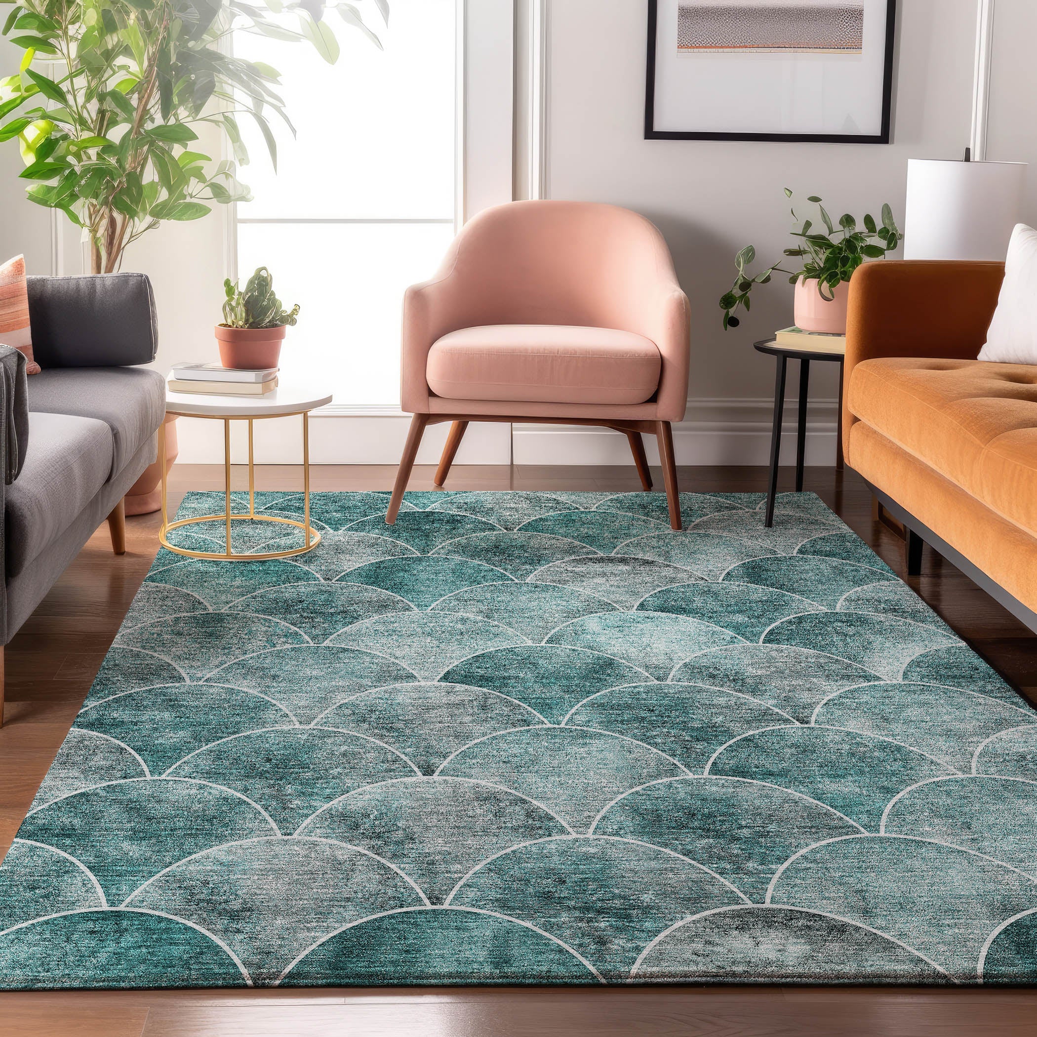 Seoul Machine Washable Transitional Teal Rug 2'6" x 3'10" #shape_Rectangle