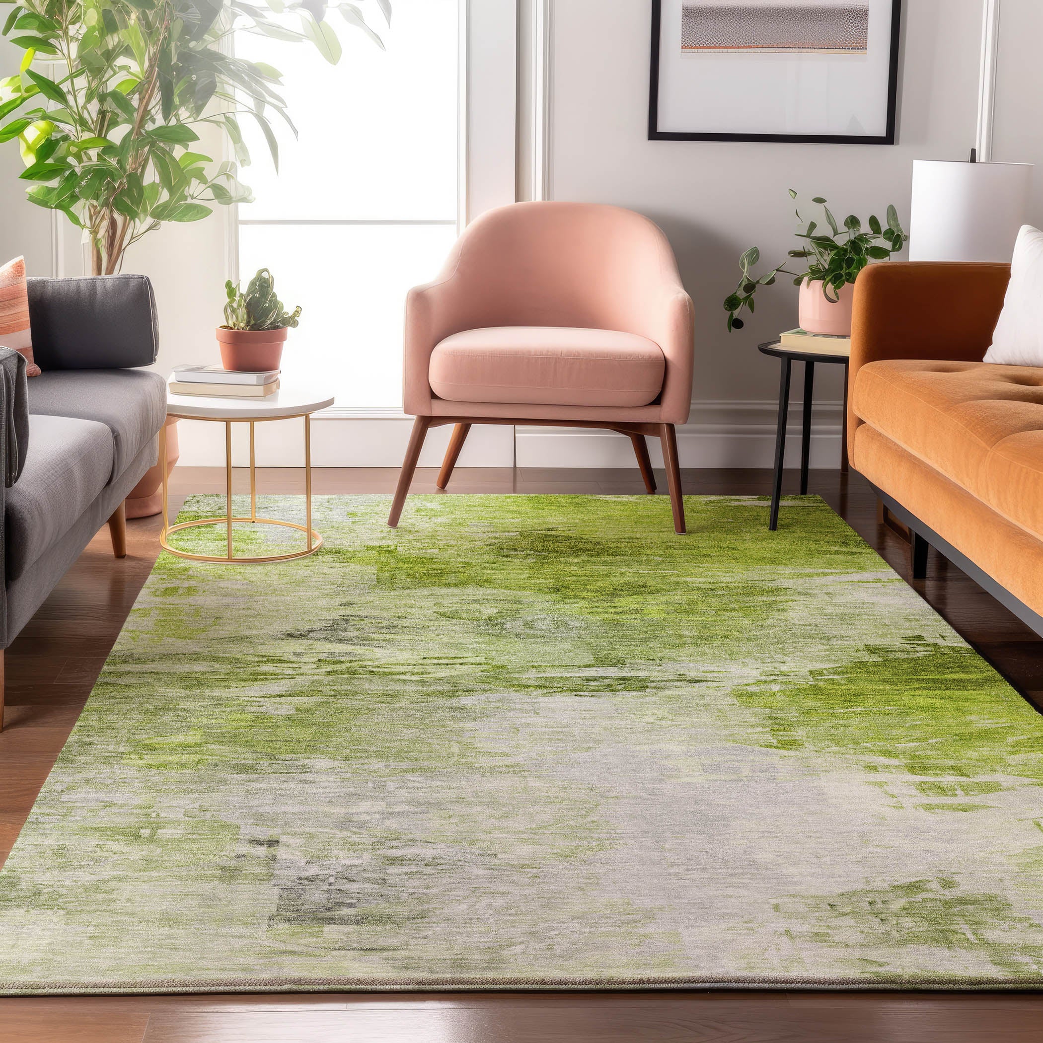 Santorini Machine Washable Transitional Aloe Green Rug 2'6" x 3'10" #shape_Rectangle