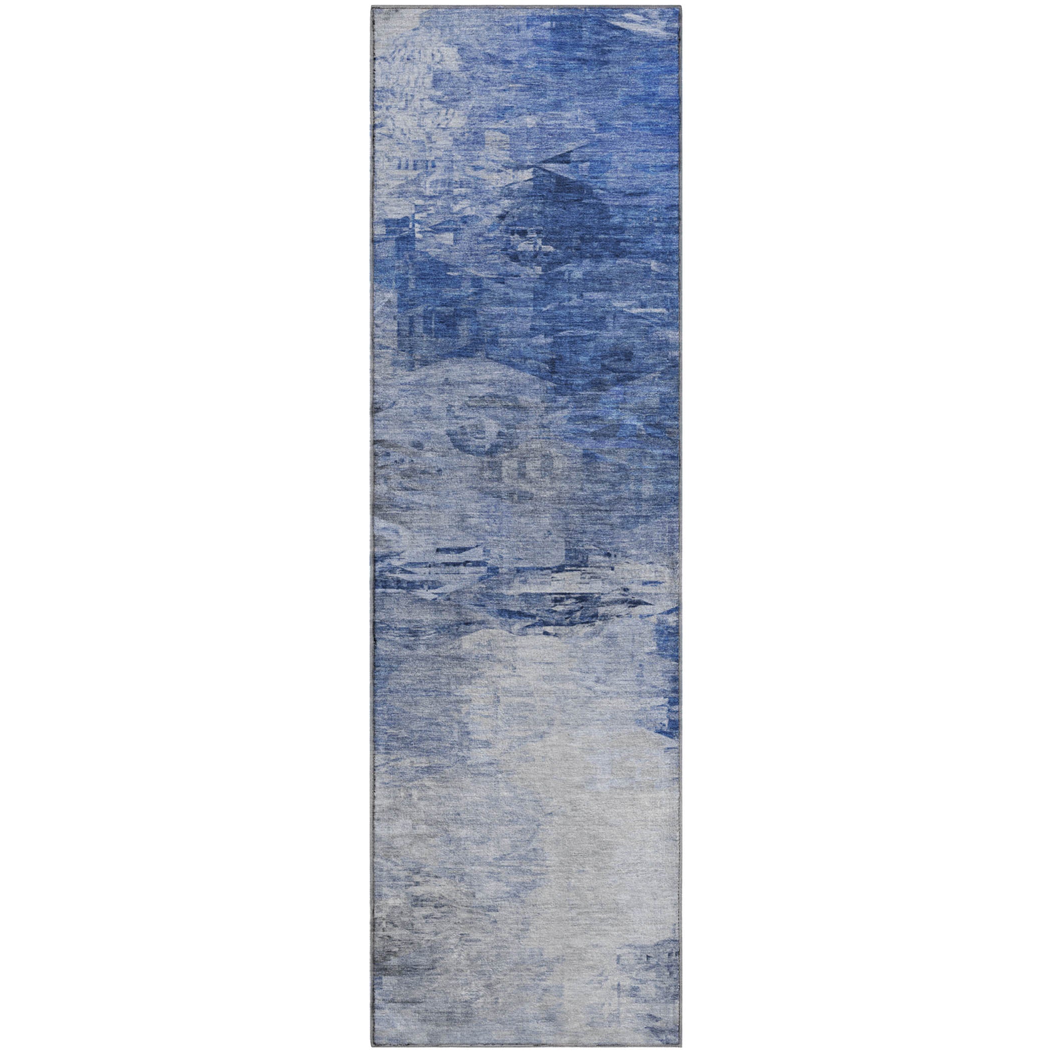 Santorini Machine Washable Transitional Blue Rug 2'3" x 7'6" #shape_Runner