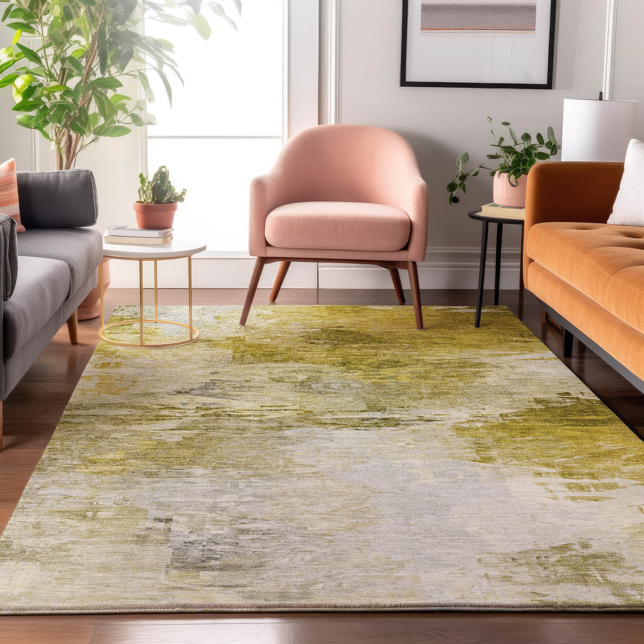 Santorini Machine Washable Transitional Gold Rug 2'6" x 3'10" #shape_Rectangle