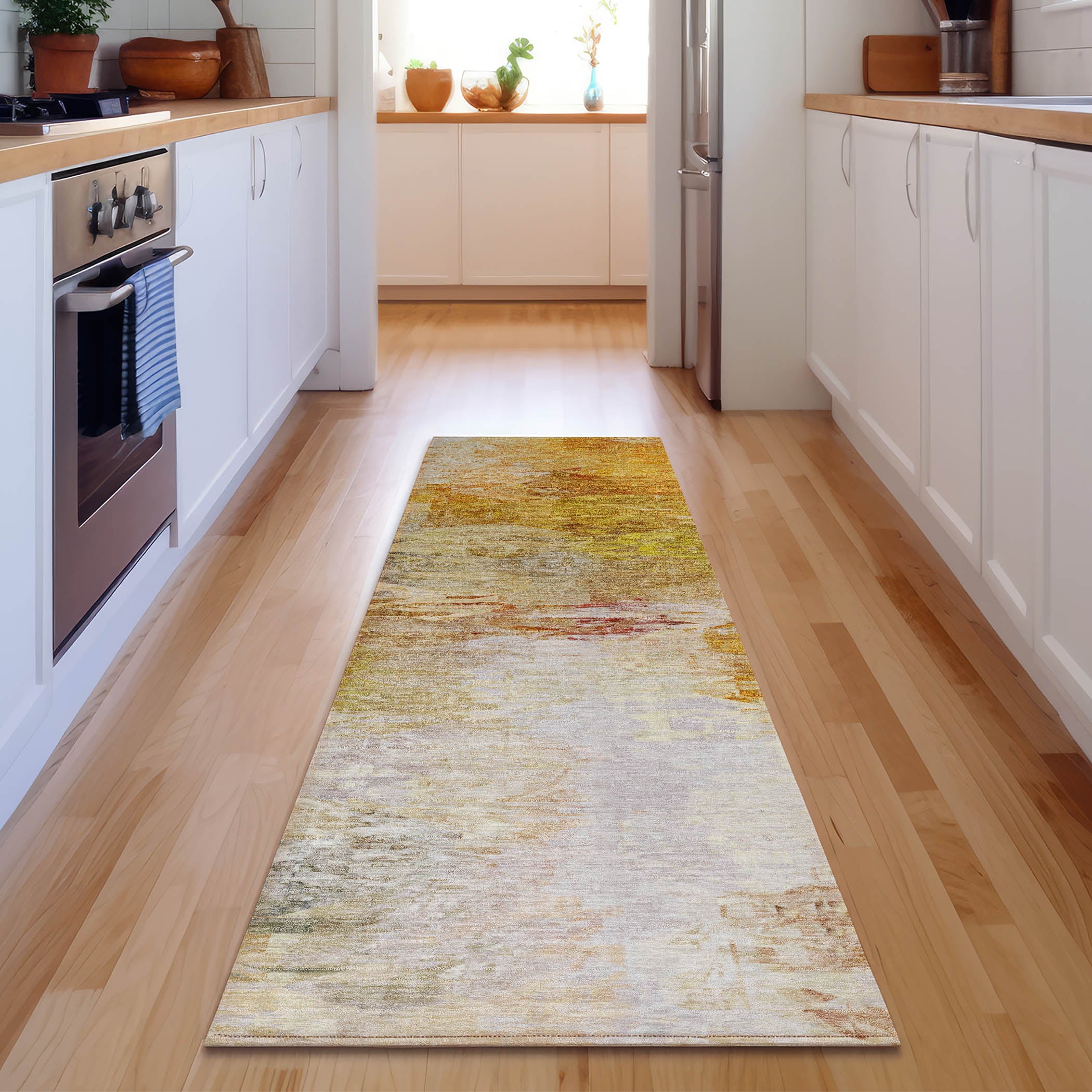 Santorini Machine Washable Transitional Paprika Orange Rug 2'3" x 7'6" #shape_Runner