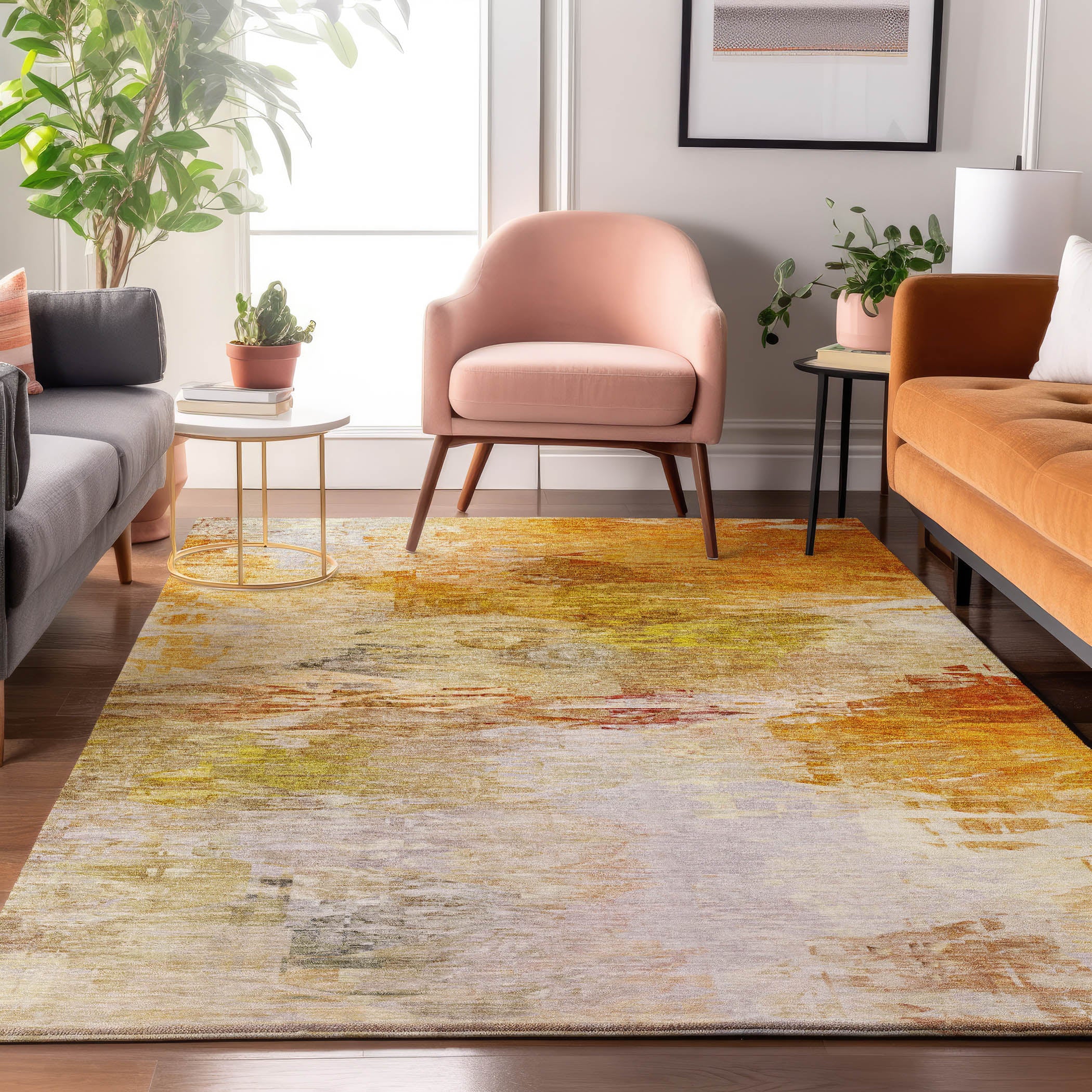 Santorini Machine Washable Transitional Paprika Orange Rug 2'6" x 3'10" #shape_Rectangle