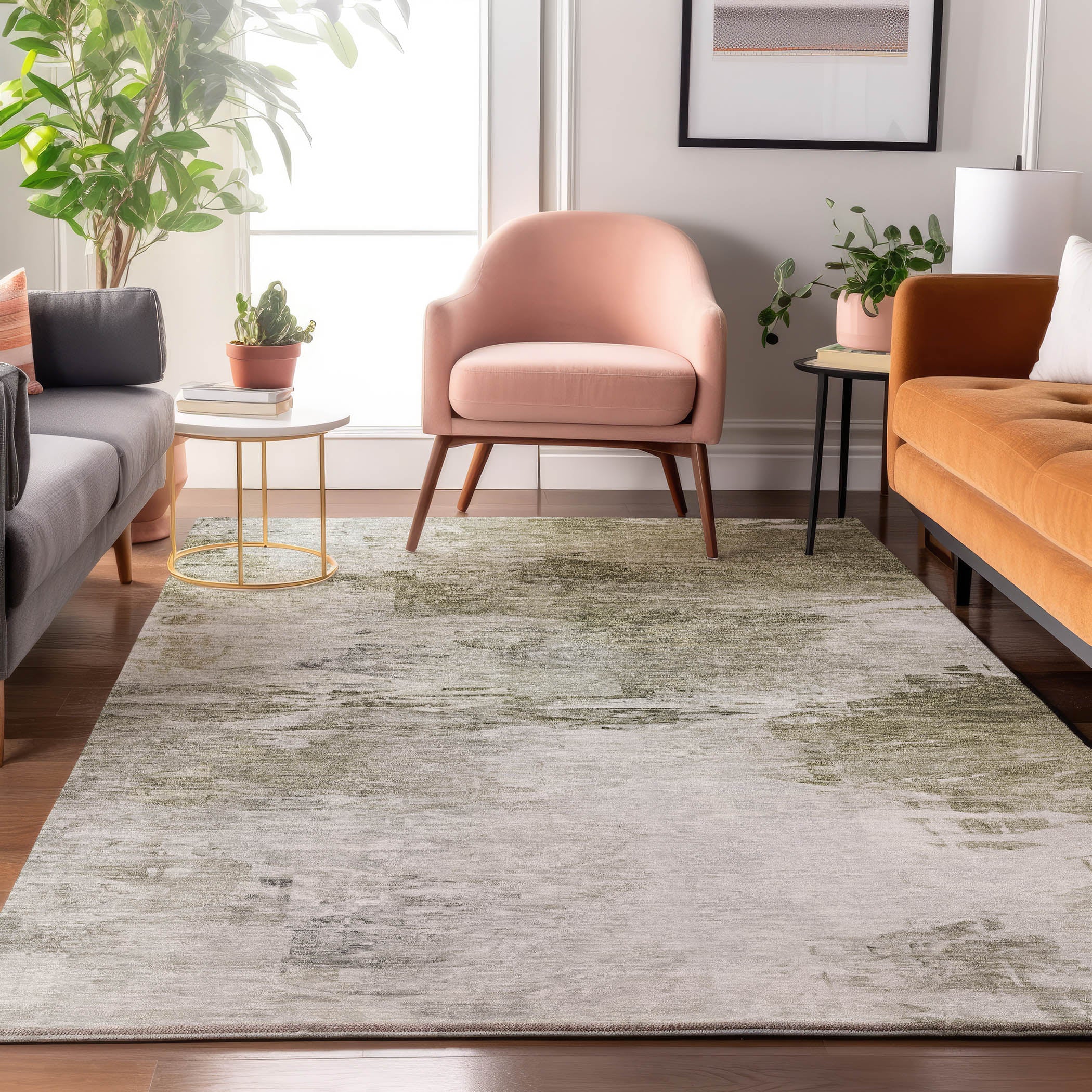 Santorini Machine Washable Transitional Taupe Brown Rug 2'6" x 3'10" #shape_Rectangle