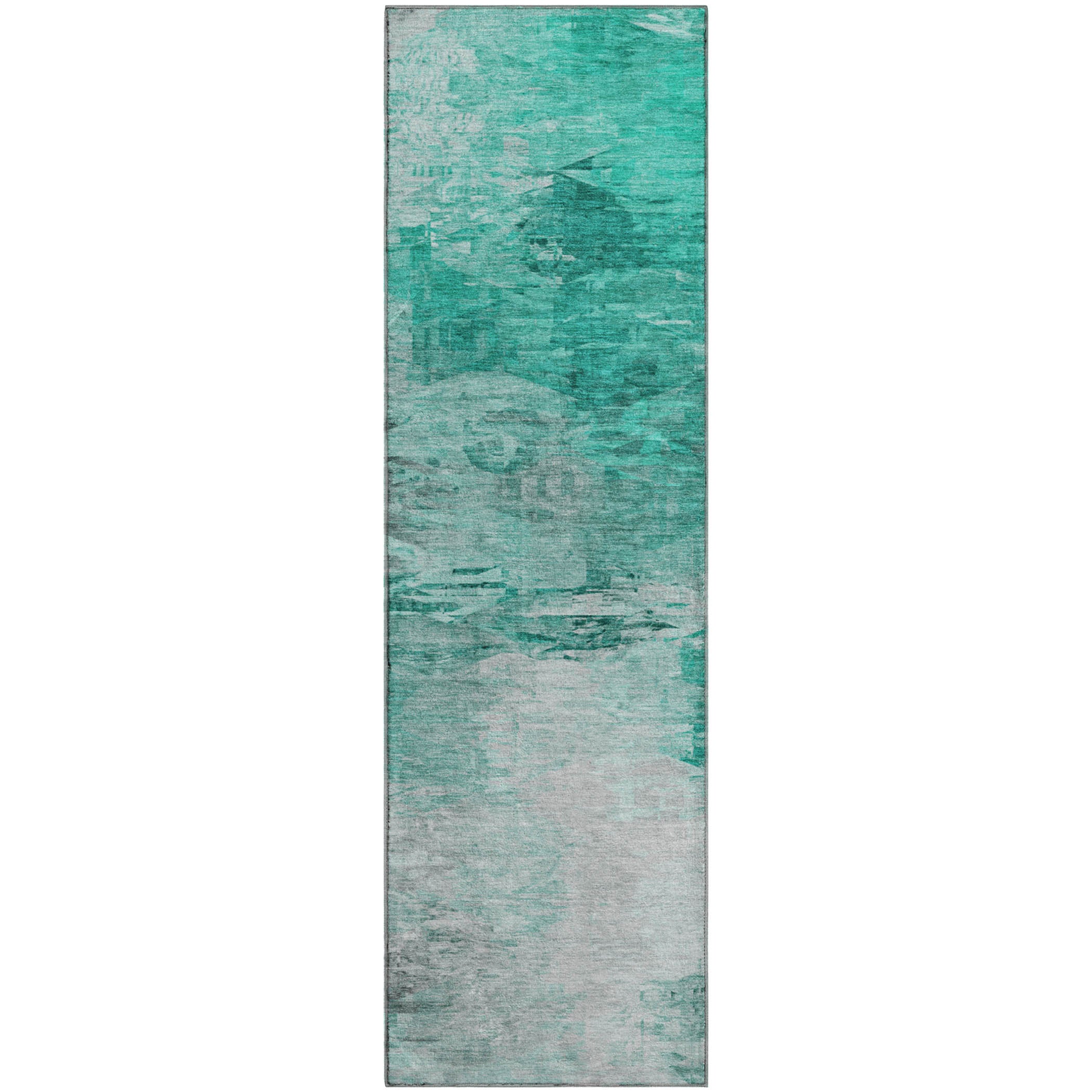 Santorini Machine Washable Transitional Teal Rug 2'3" x 7'6" #shape_Runner