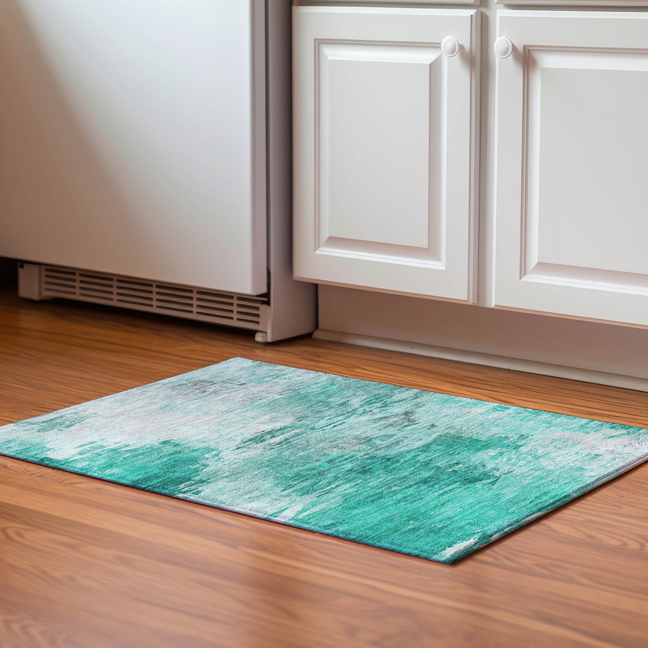 Santorini Machine Washable Transitional Teal Rug 1'8" x 2'6" #shape_Rectangle