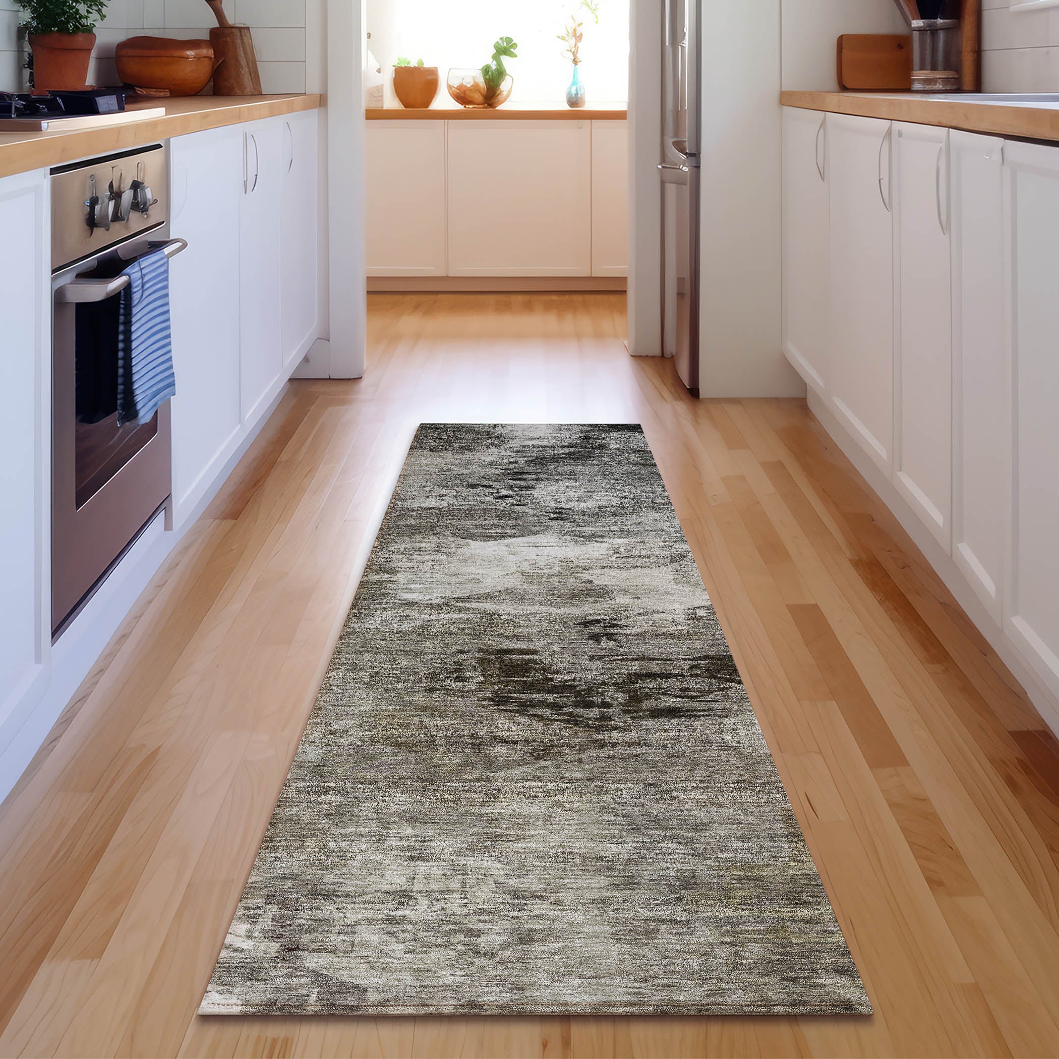 Sarajevo Machine Washable Transitional Taupe Brown Rug 2'3" x 7'6" #shape_Runner