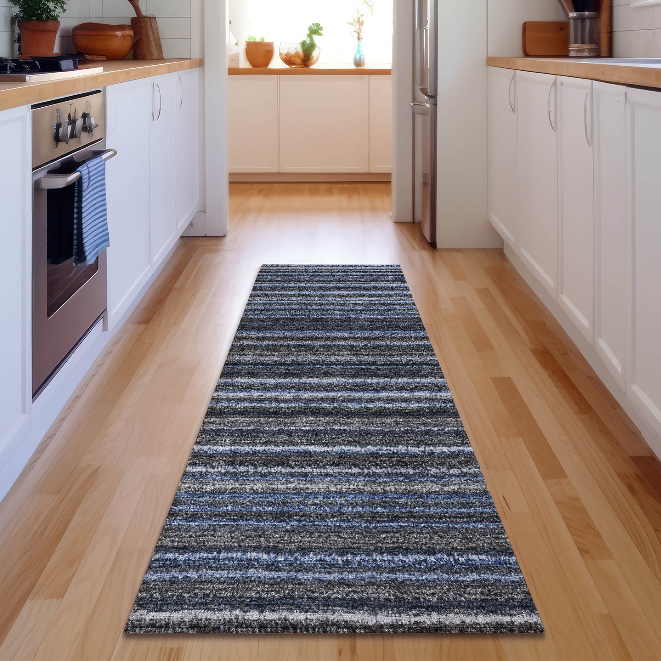 Zanzibar Machine Washable Transitional Blue Rug 2'3" x 7'6" #shape_Runner