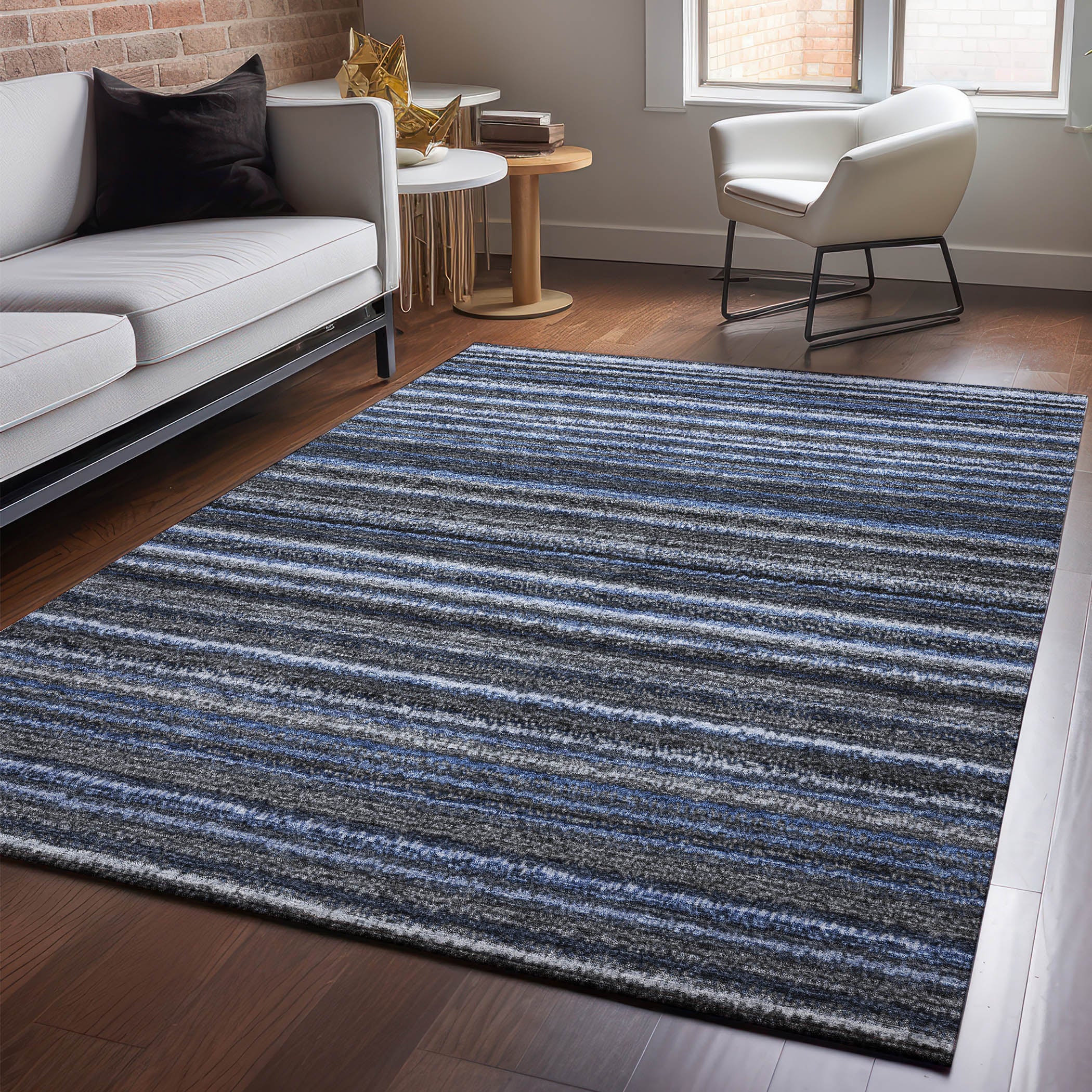 Zanzibar Machine Washable Transitional Blue Rug 2'6" x 3'10" #shape_Rectangle