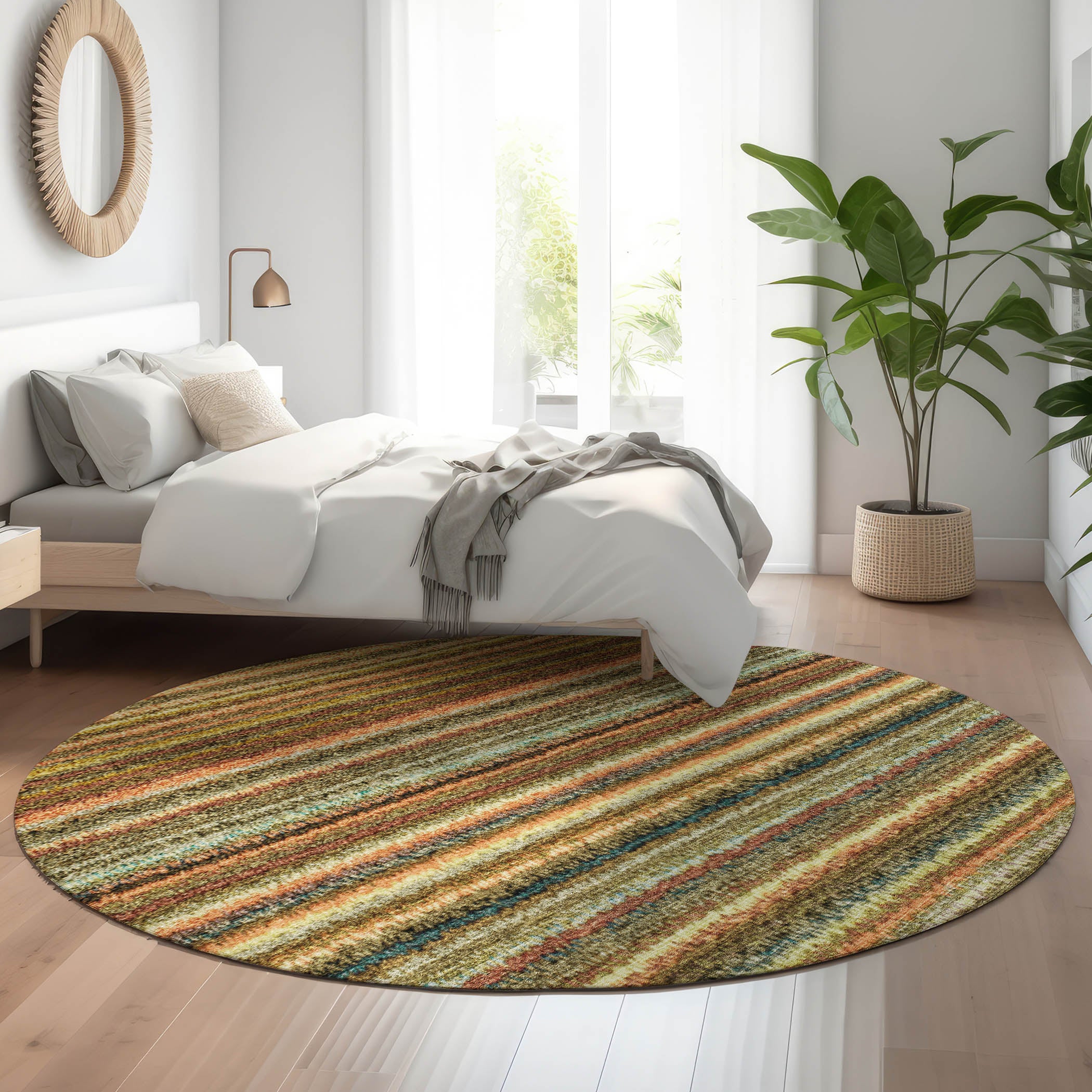 Zanzibar Machine Washable Transitional Coral Orange Rug 8' x 8' #shape_Round