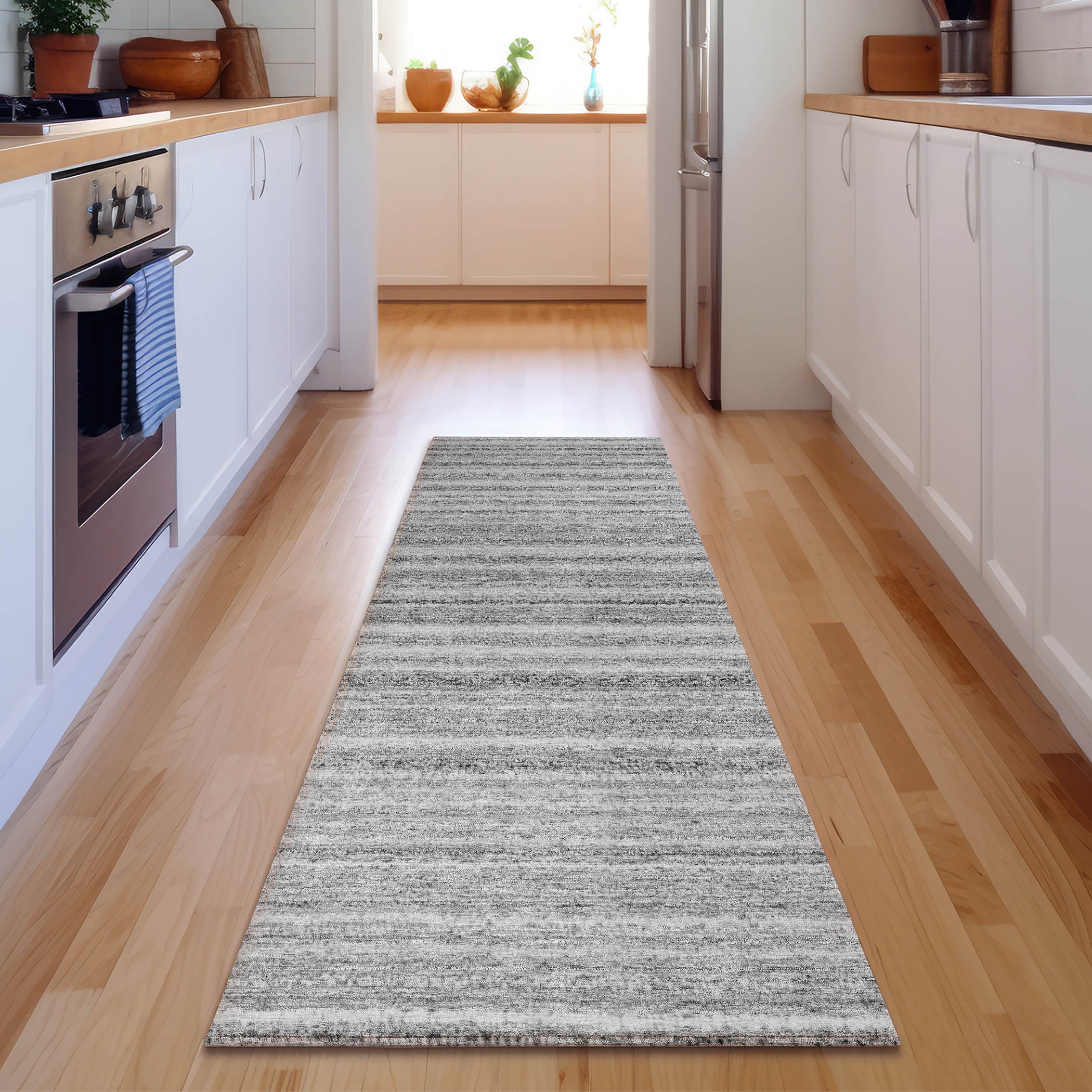 Zanzibar Machine Washable Transitional Gray Rug 2'3" x 7'6" #shape_Runner