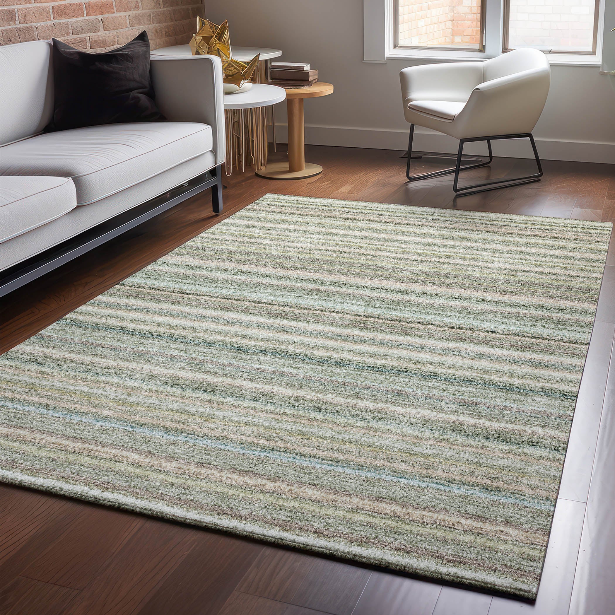 Zanzibar Machine Washable Transitional Sage Green Rug 2'6" x 3'10" #shape_Rectangle
