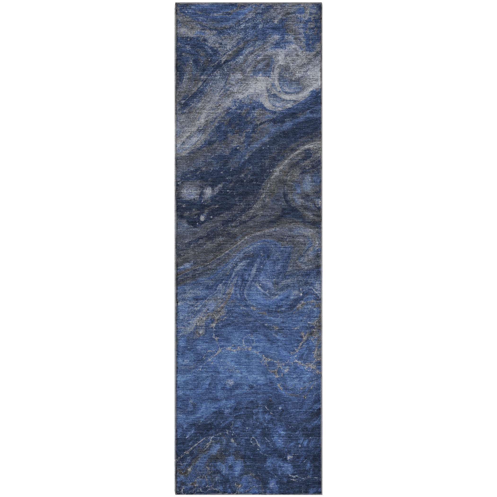 Siena Machine Washable Transitional Blue Rug 2'3" x 7'6" #shape_Runner