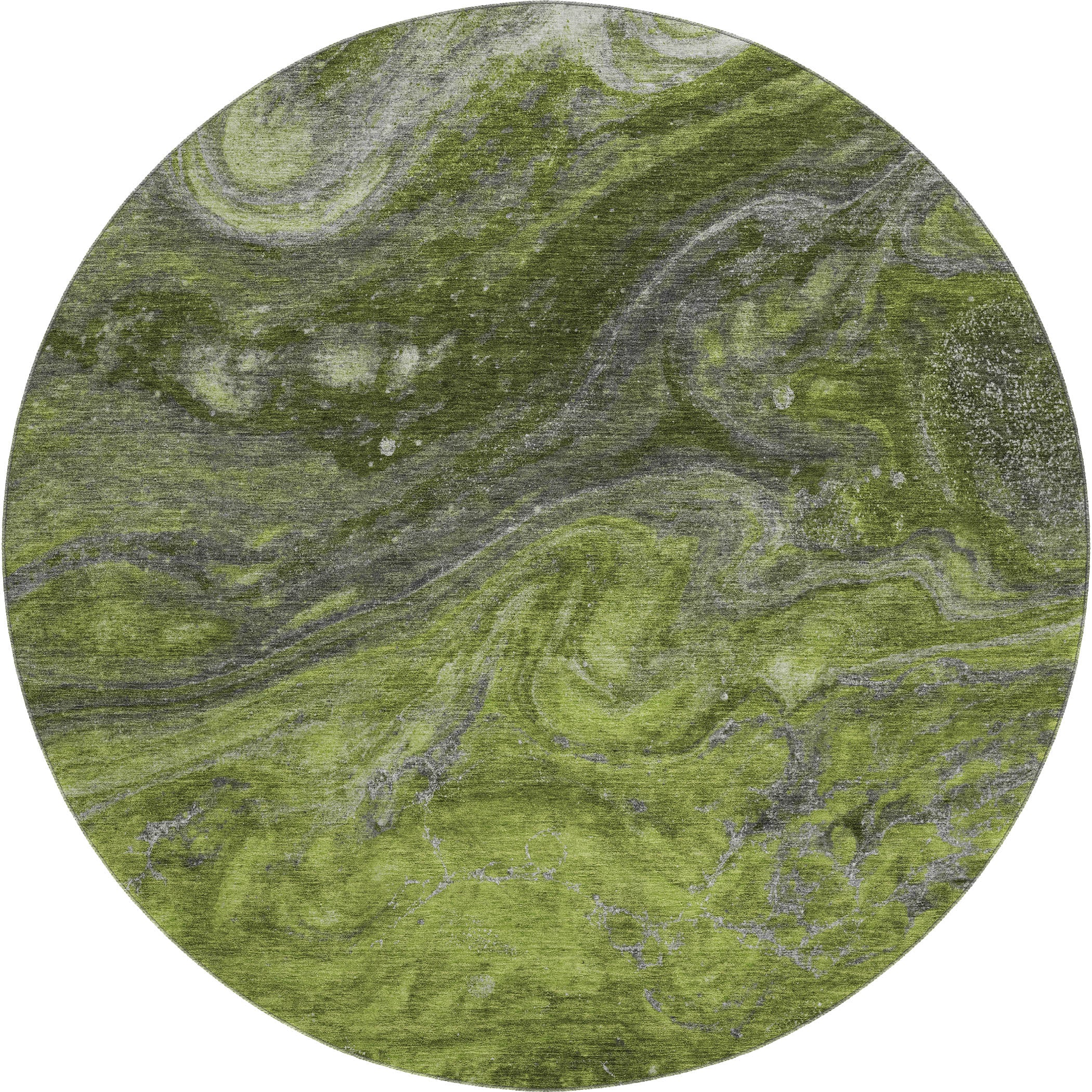Siena Machine Washable Transitional Green Rug 8' x 8' #shape_Round