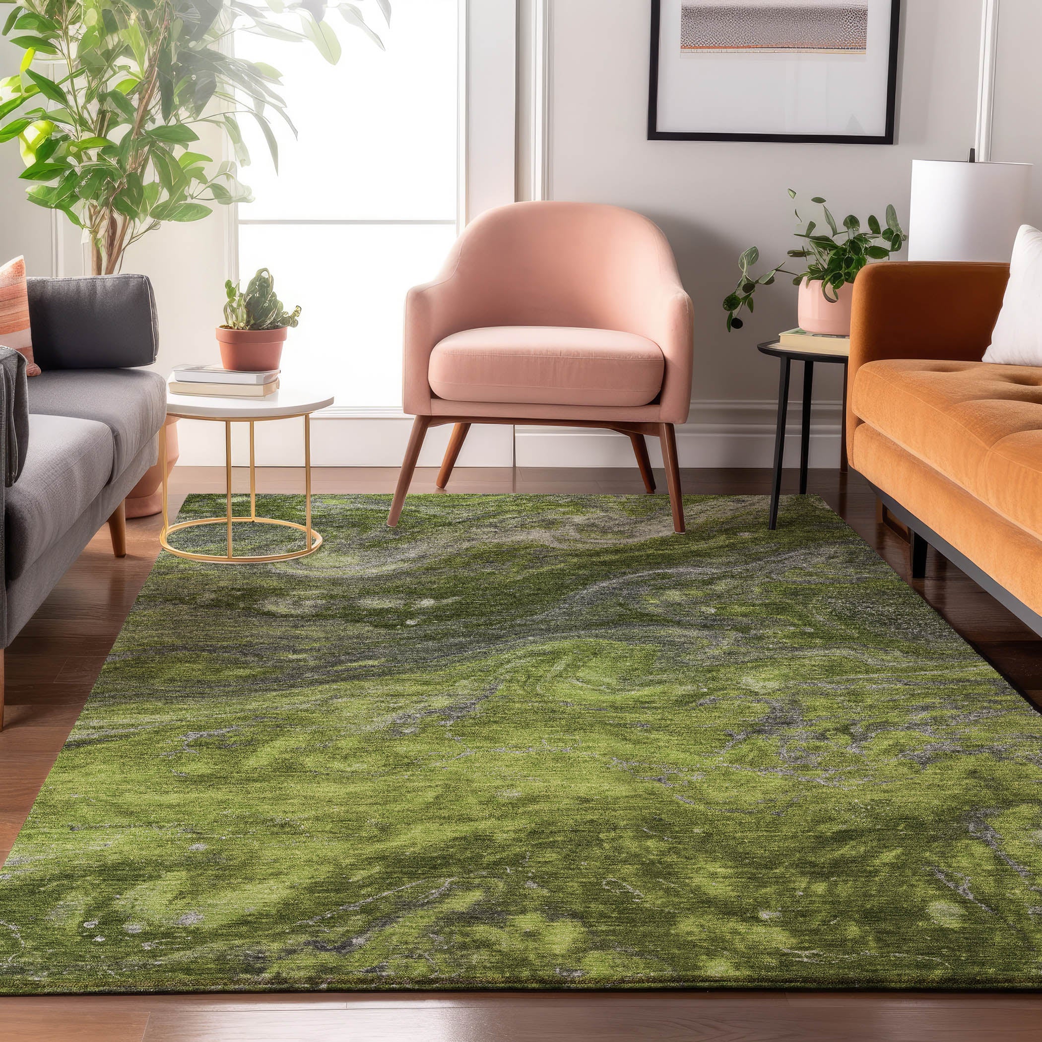 Siena Machine Washable Transitional Green Rug 2'6" x 3'10" #shape_Rectangle