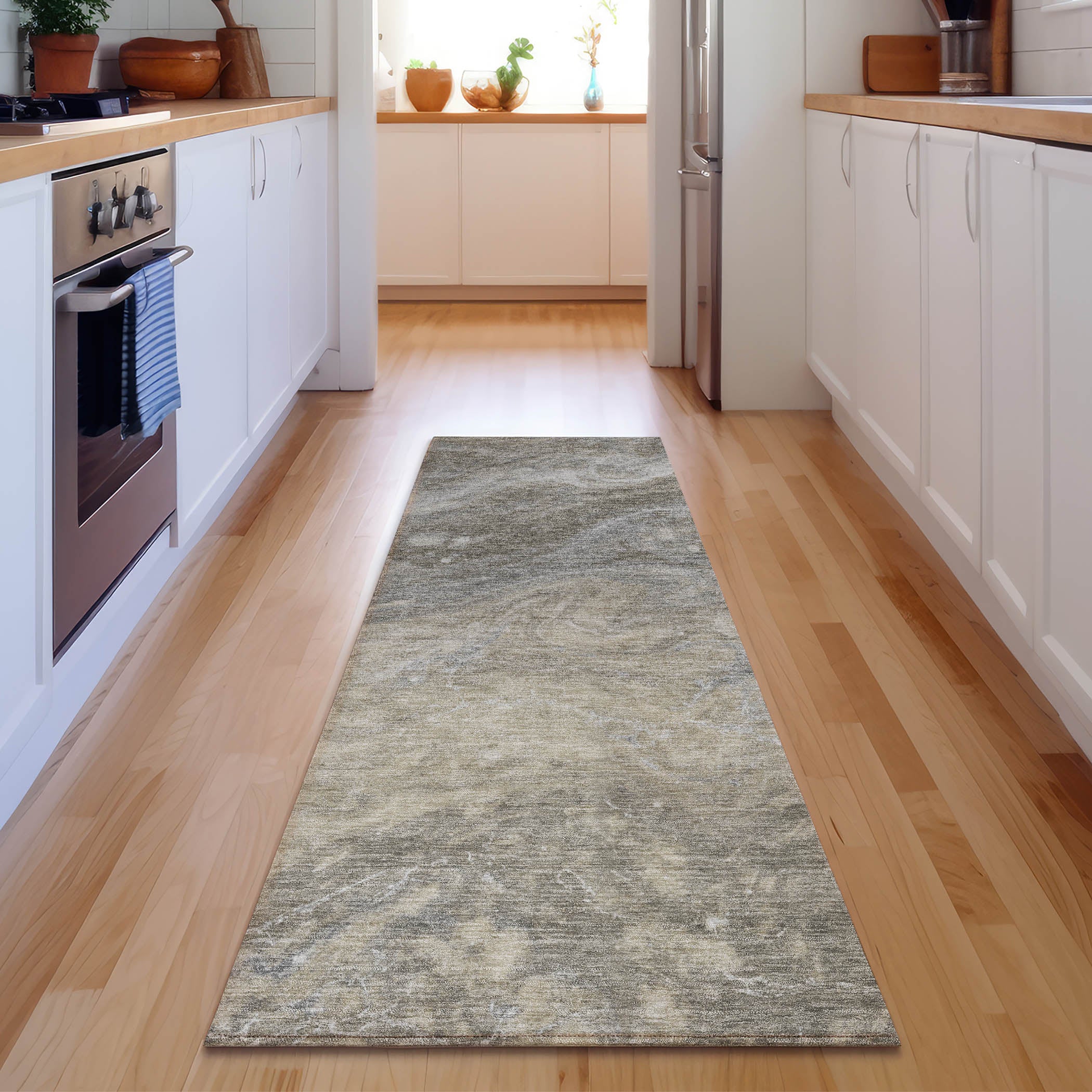 Siena Machine Washable Transitional Taupe Brown Rug 2'3" x 7'6" #shape_Runner