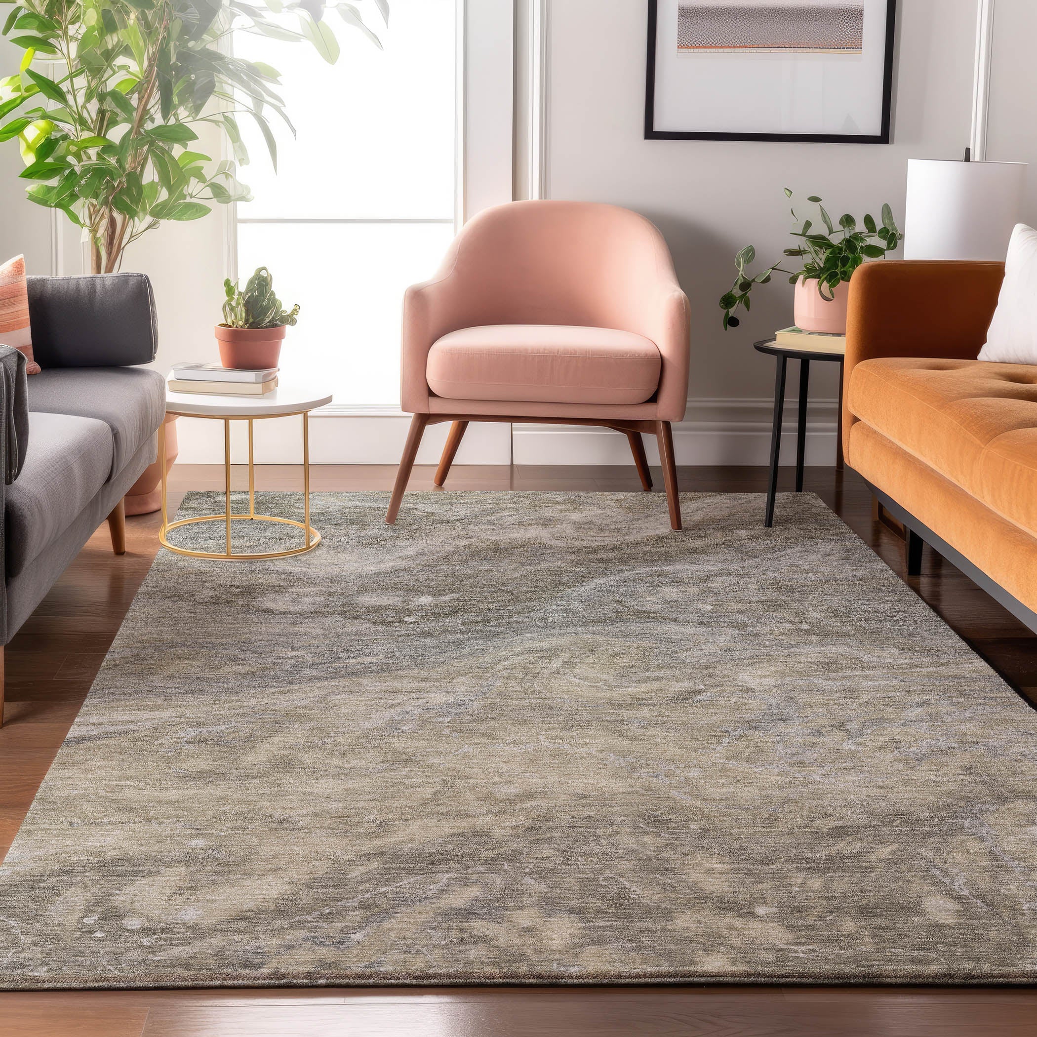 Siena Machine Washable Transitional Taupe Brown Rug 2'6" x 3'10" #shape_Rectangle