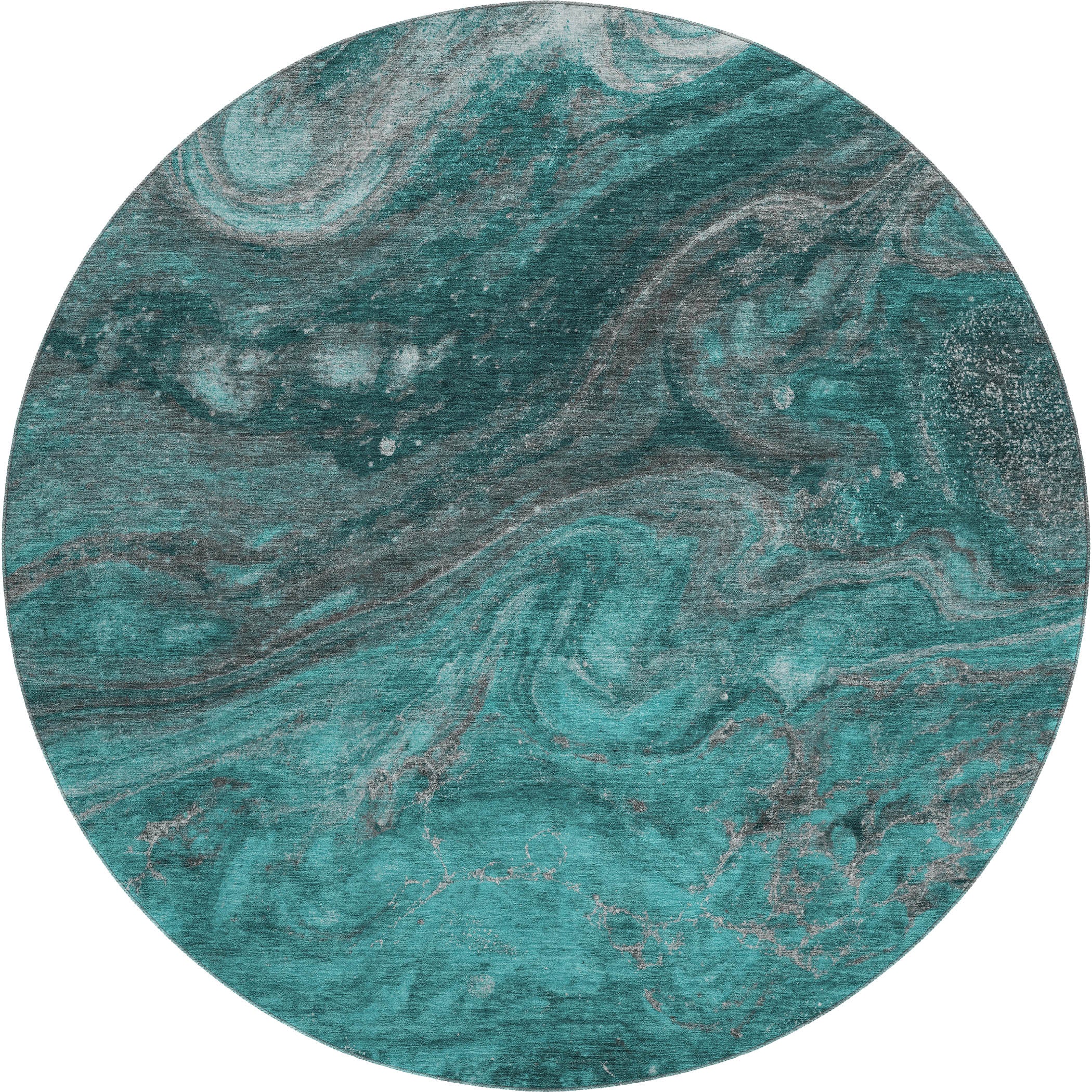 Siena Machine Washable Transitional Teal Rug 8' x 8' #shape_Round