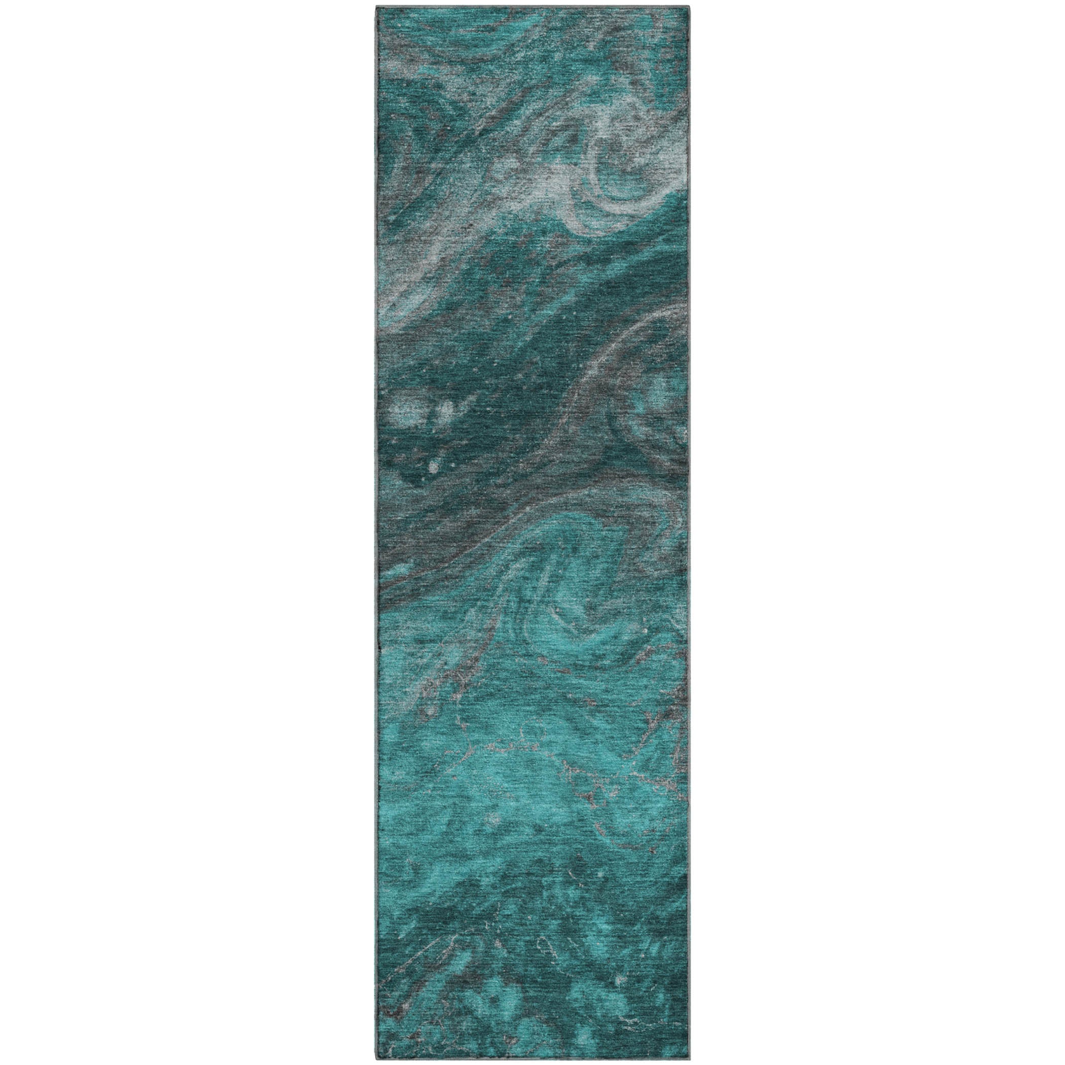 Siena Machine Washable Transitional Teal Rug 2'3" x 7'6" #shape_Runner